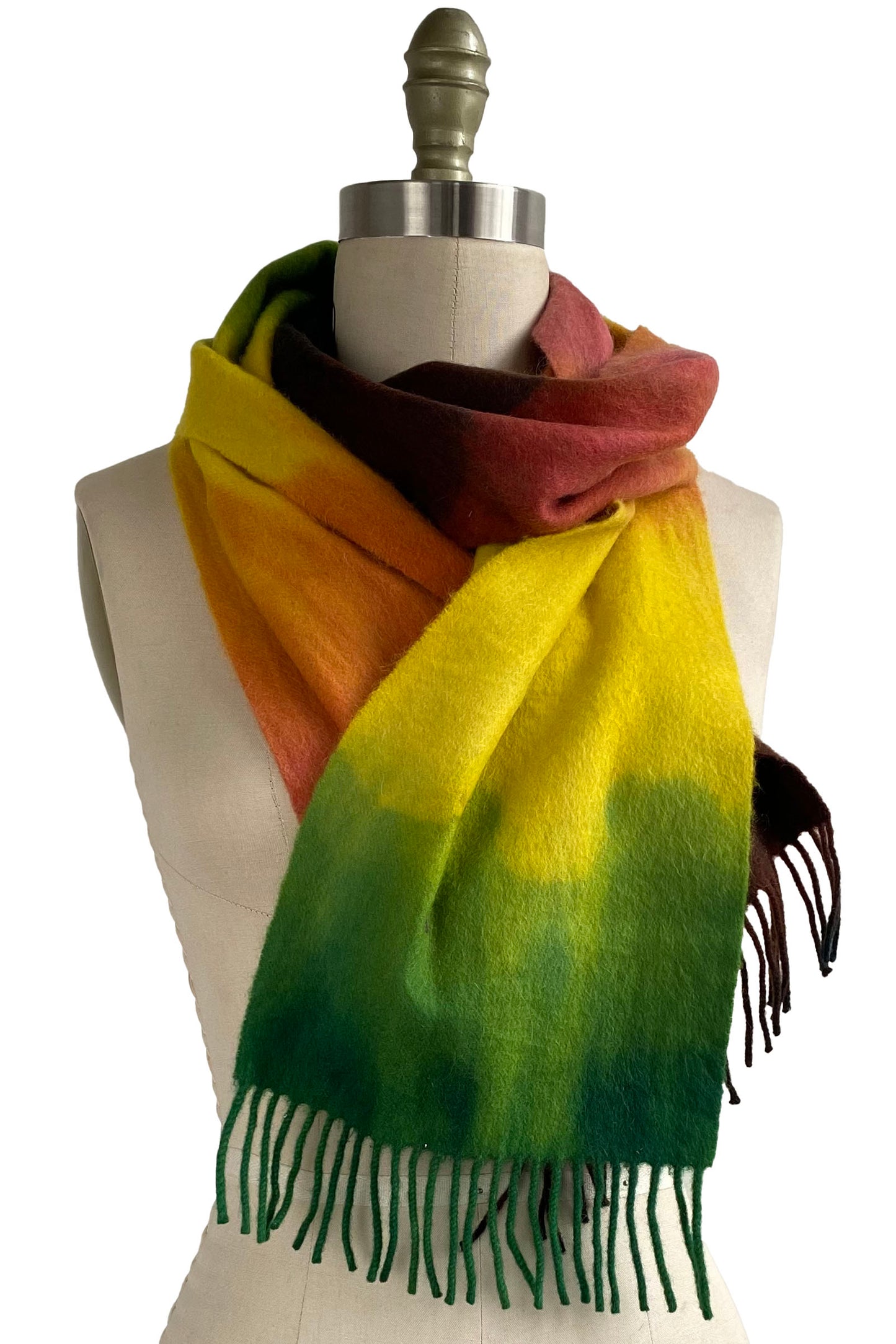 Cashmere Fringe Scarf w/ Ombre Dye - Yellow, Green & Coral