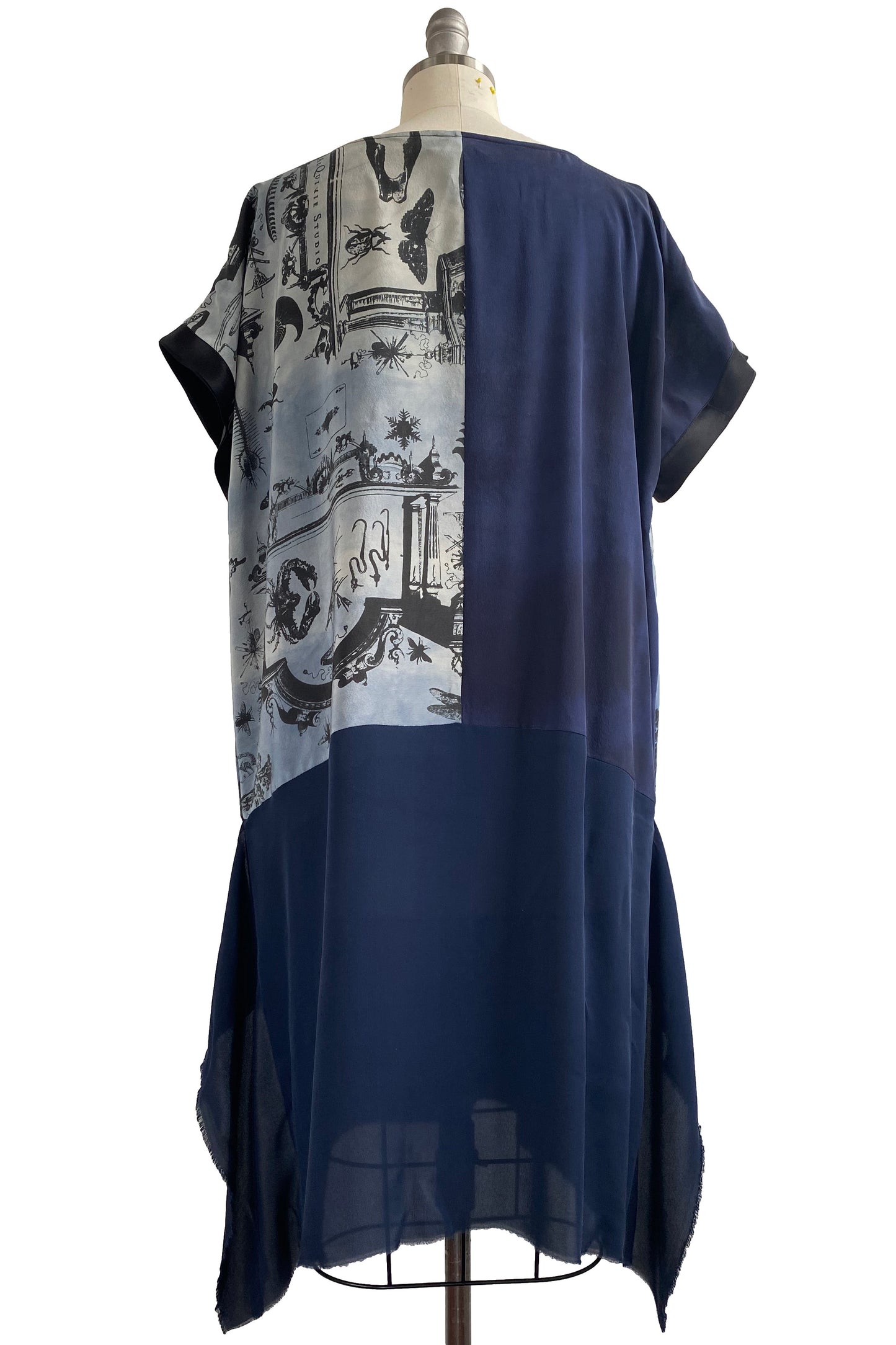 Essa Dress | Silk Shantung & Silk Georgette | Cabinet of Curiosities Print | Navy &  Indigo | Medium