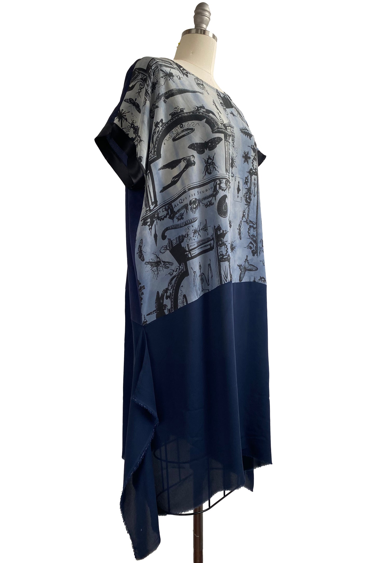 Essa Dress | Silk Shantung & Silk Georgette | Cabinet of Curiosities Print | Navy &  Indigo | Medium
