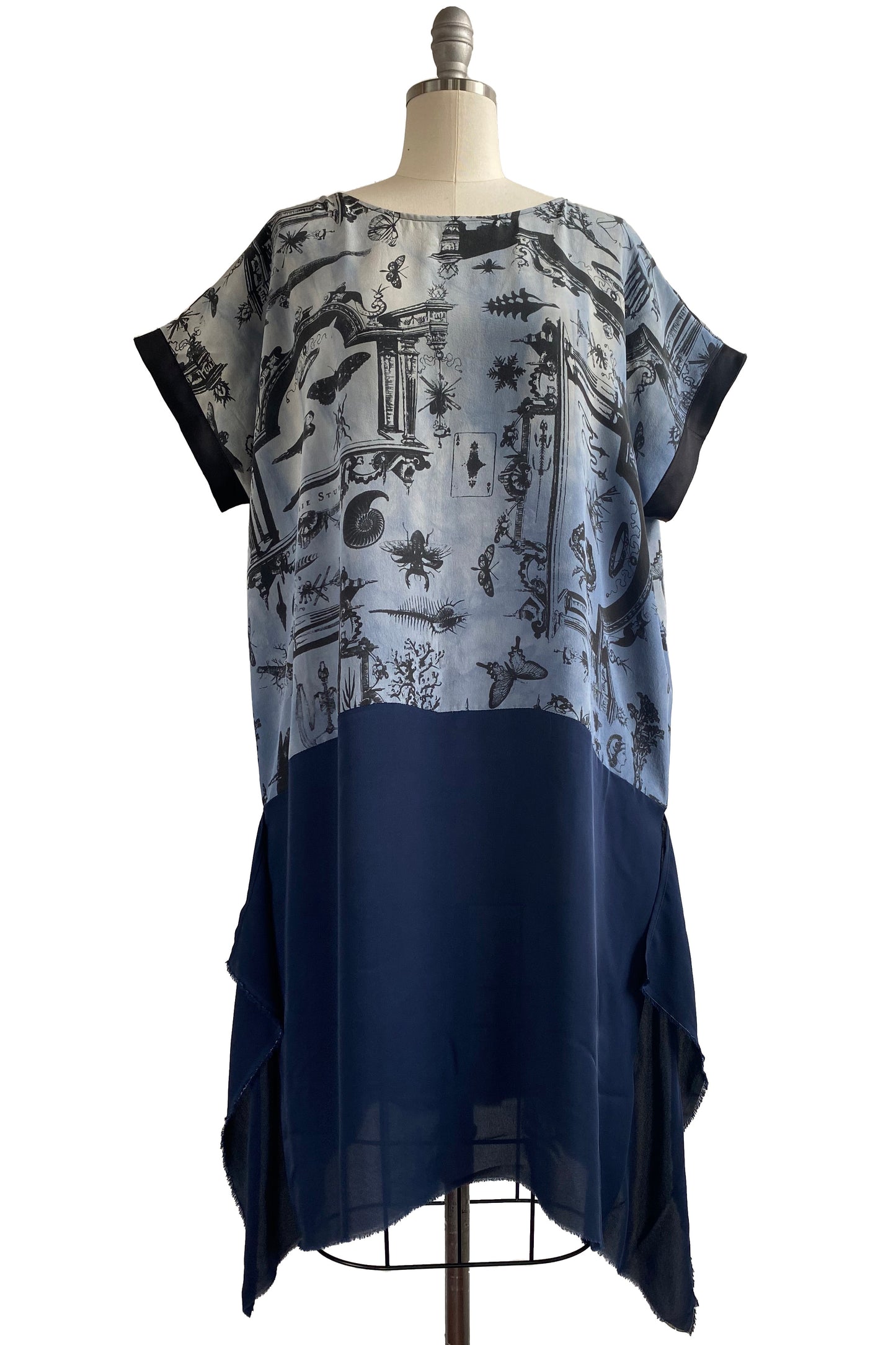 Essa Dress | Silk Shantung & Silk Georgette | Cabinet of Curiosities Print | Navy &  Indigo | Medium