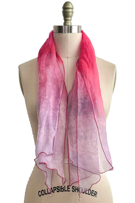 Scarf | Silk Organza | Wallpaper Print | Pink & Red