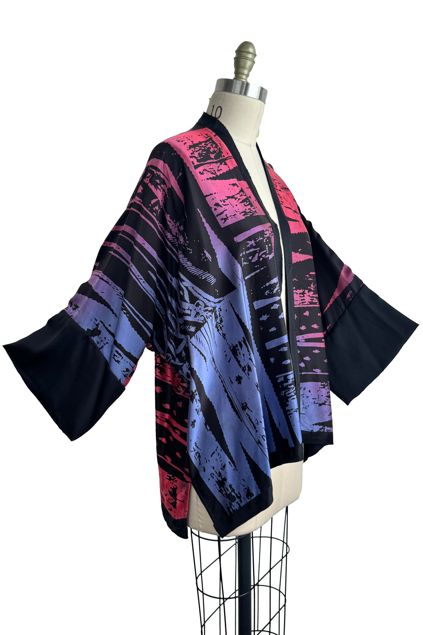 Lucianne Kimono | Silk Charmeuse | Brass Print | Black, Pink & Purple