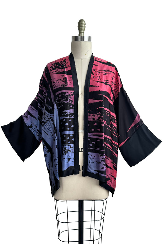 Lucianne Kimono | Silk Charmeuse | Brass Print | Black, Pink & Purple