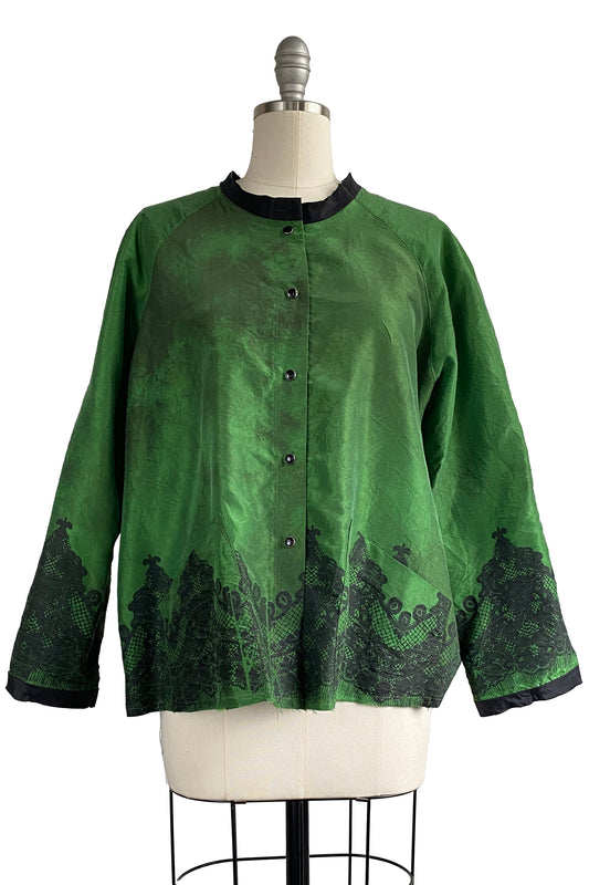 Ariel Jacket w/ Lace Print - Green & Black - Medium