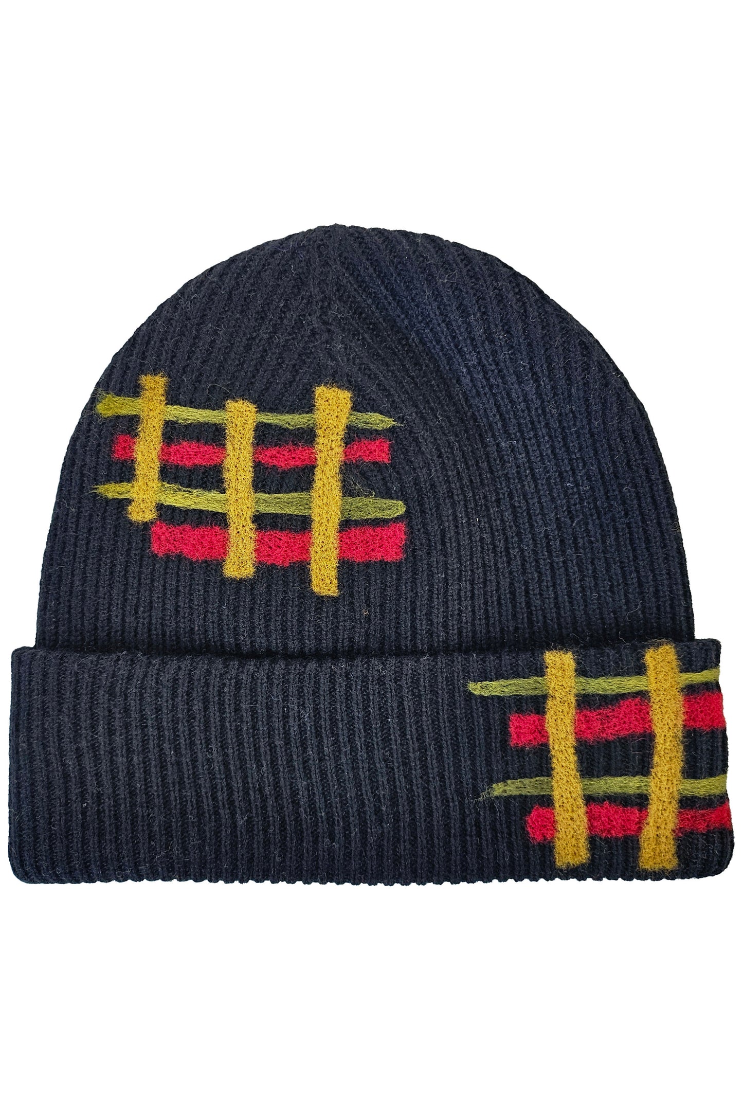 Cashmere Felted Beanie w/ Plaid - Black