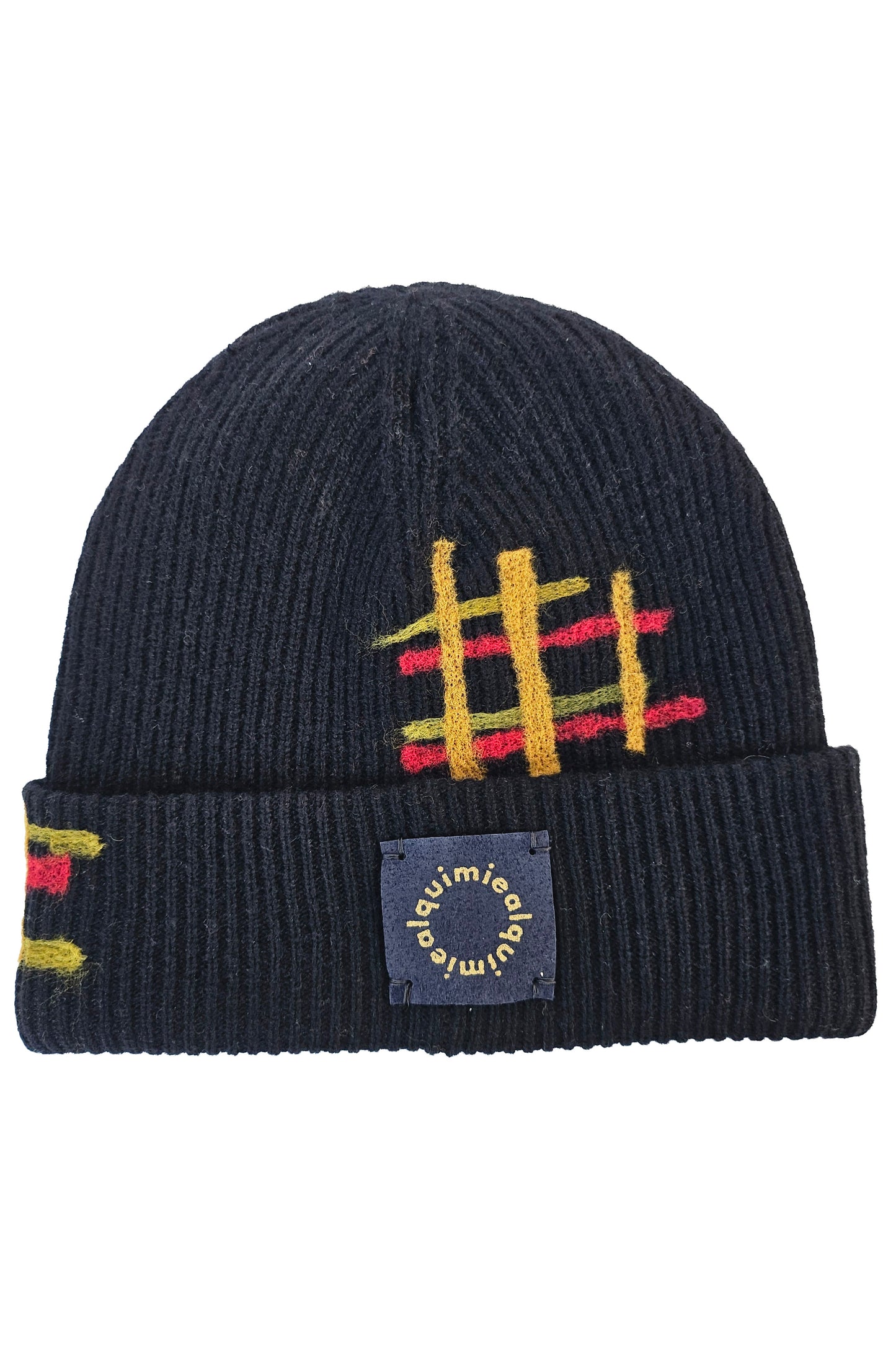 Cashmere Felted Beanie w/ Plaid - Black