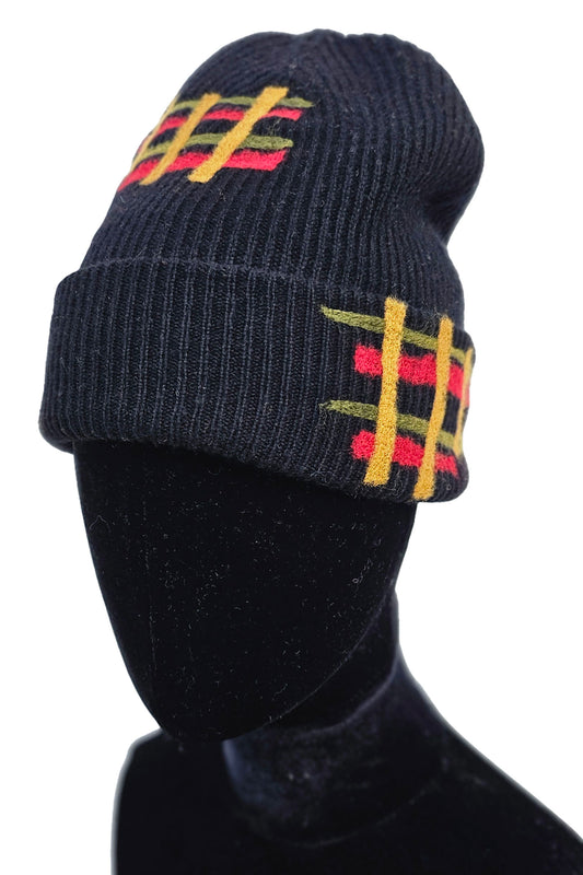 KB x Alquimie Studio Cashmere Felted Beanie w/ Plaid - Black