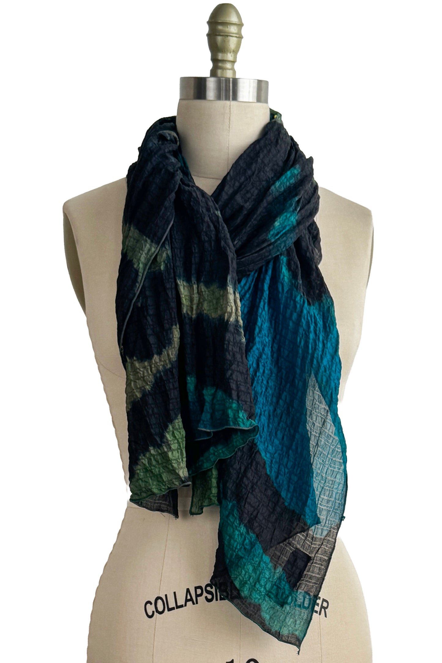 Waffle Silk Shawl | River Dye | Black, Turquoise & Green