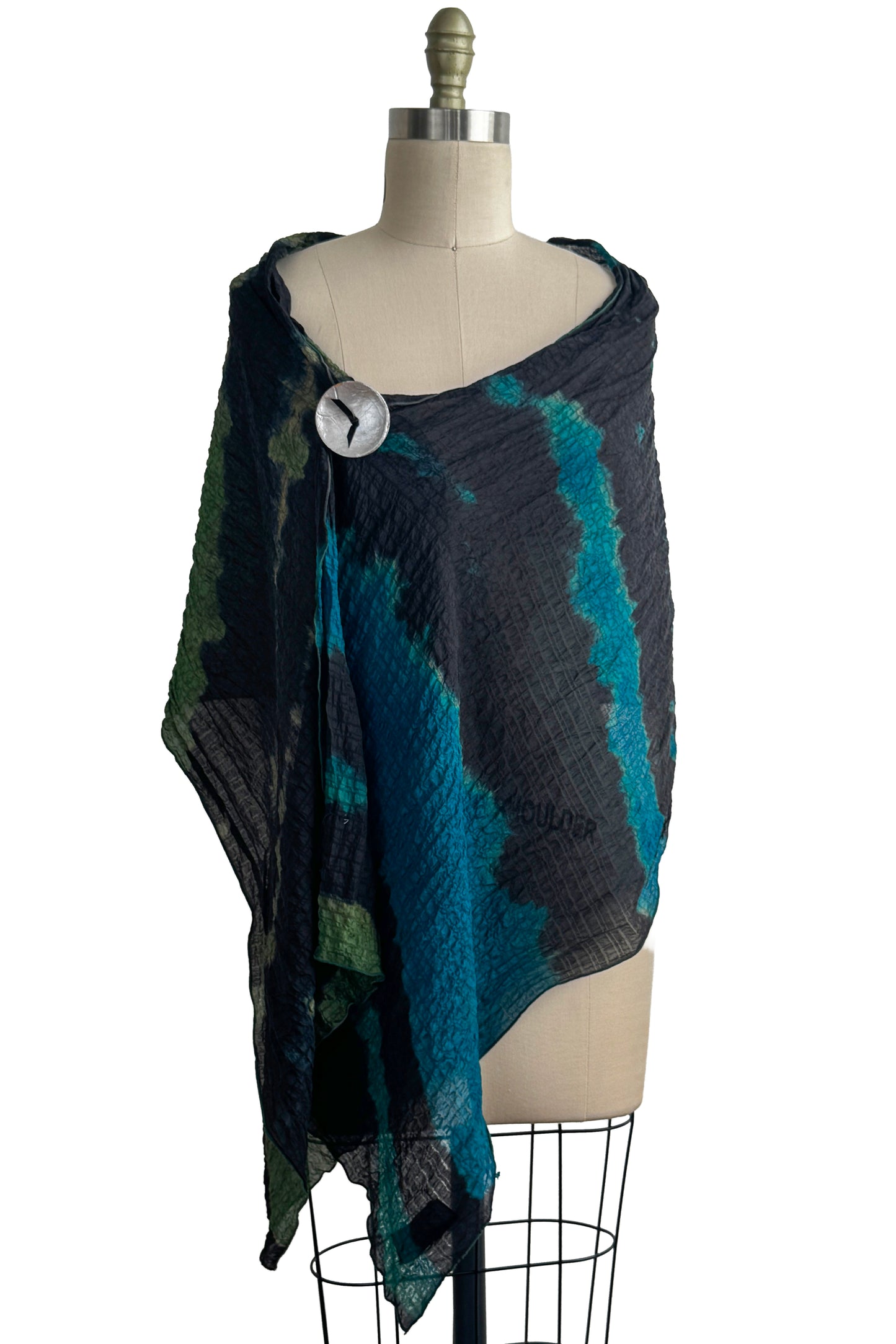 Waffle Silk Shawl | River Dye | Black, Turquoise & Green