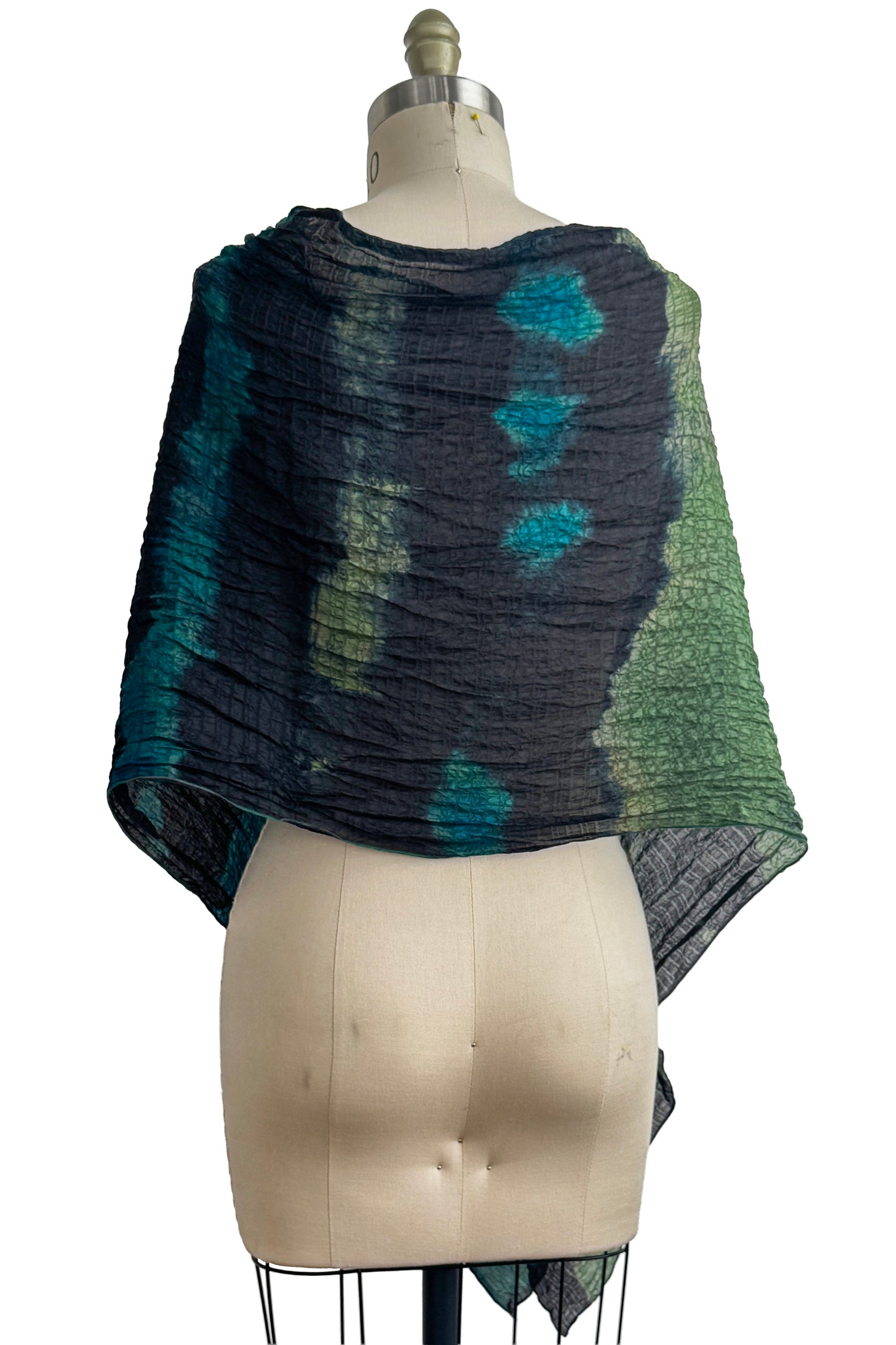 Waffle Silk Shawl | River Dye | Black, Turquoise & Green