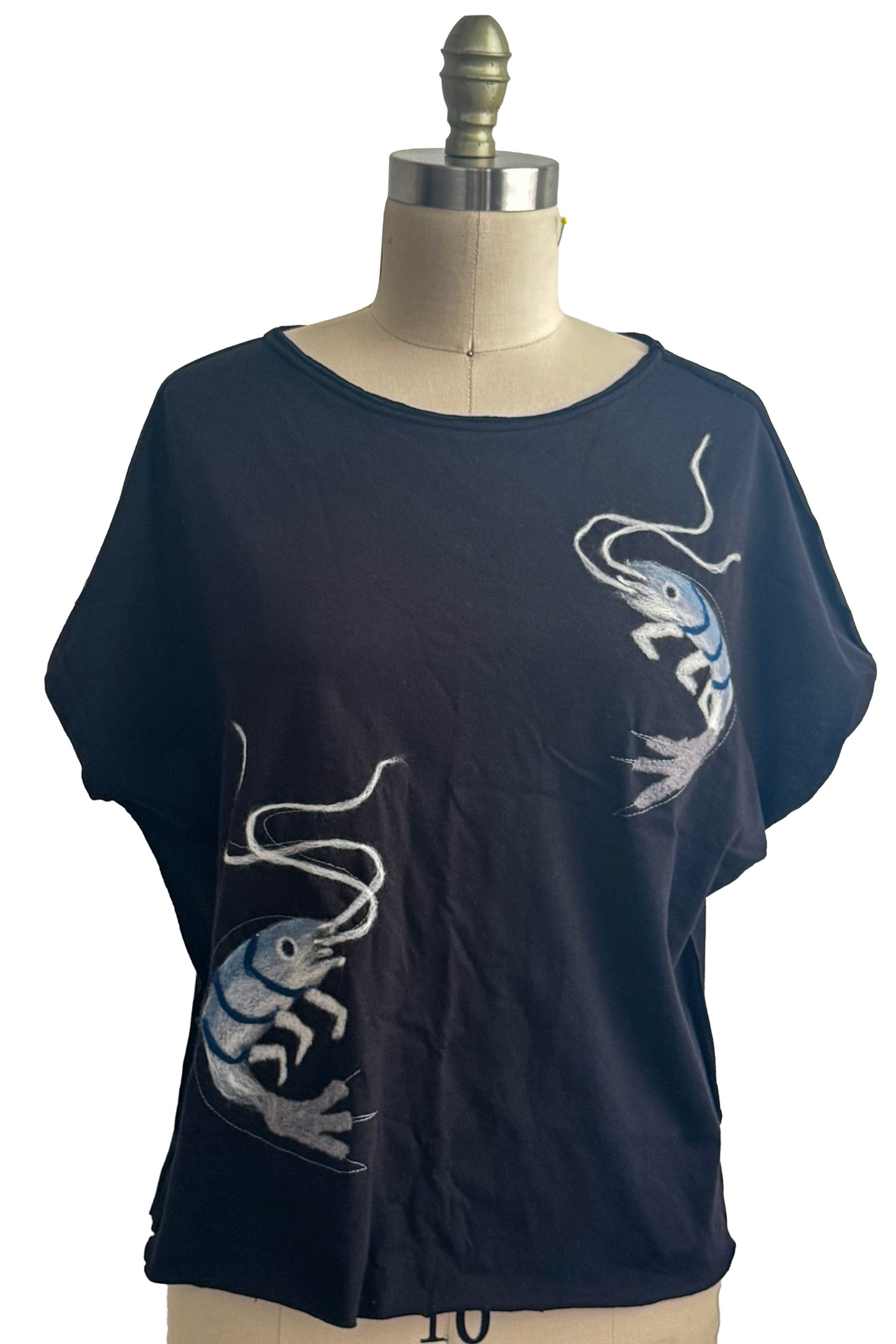 Jen Top | Organic Cotton Jersey | Needle Felted Crawfish | Black & Grey | Medium