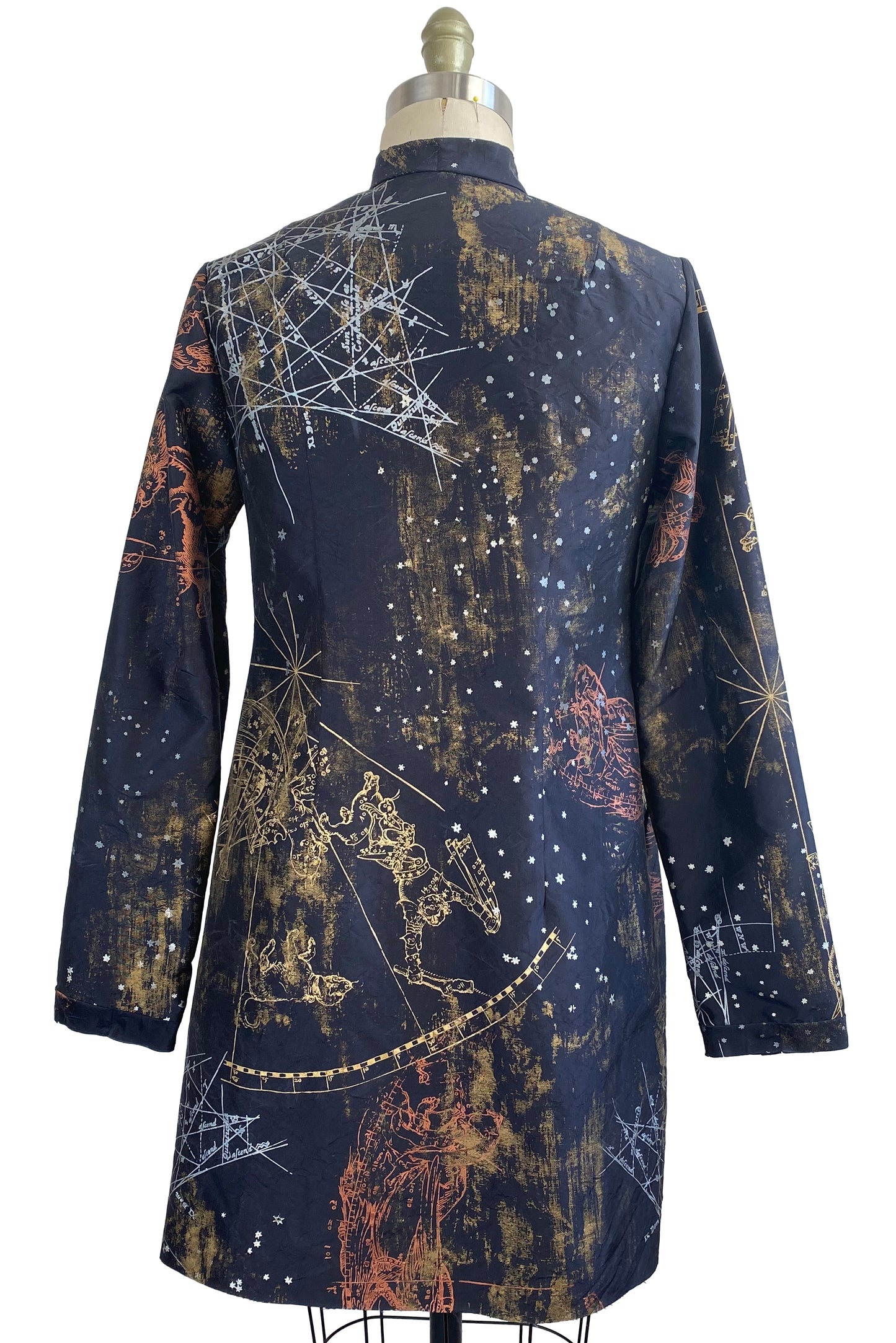 Hampton Coat | Silk Taffeta | Celestial Print | Navy