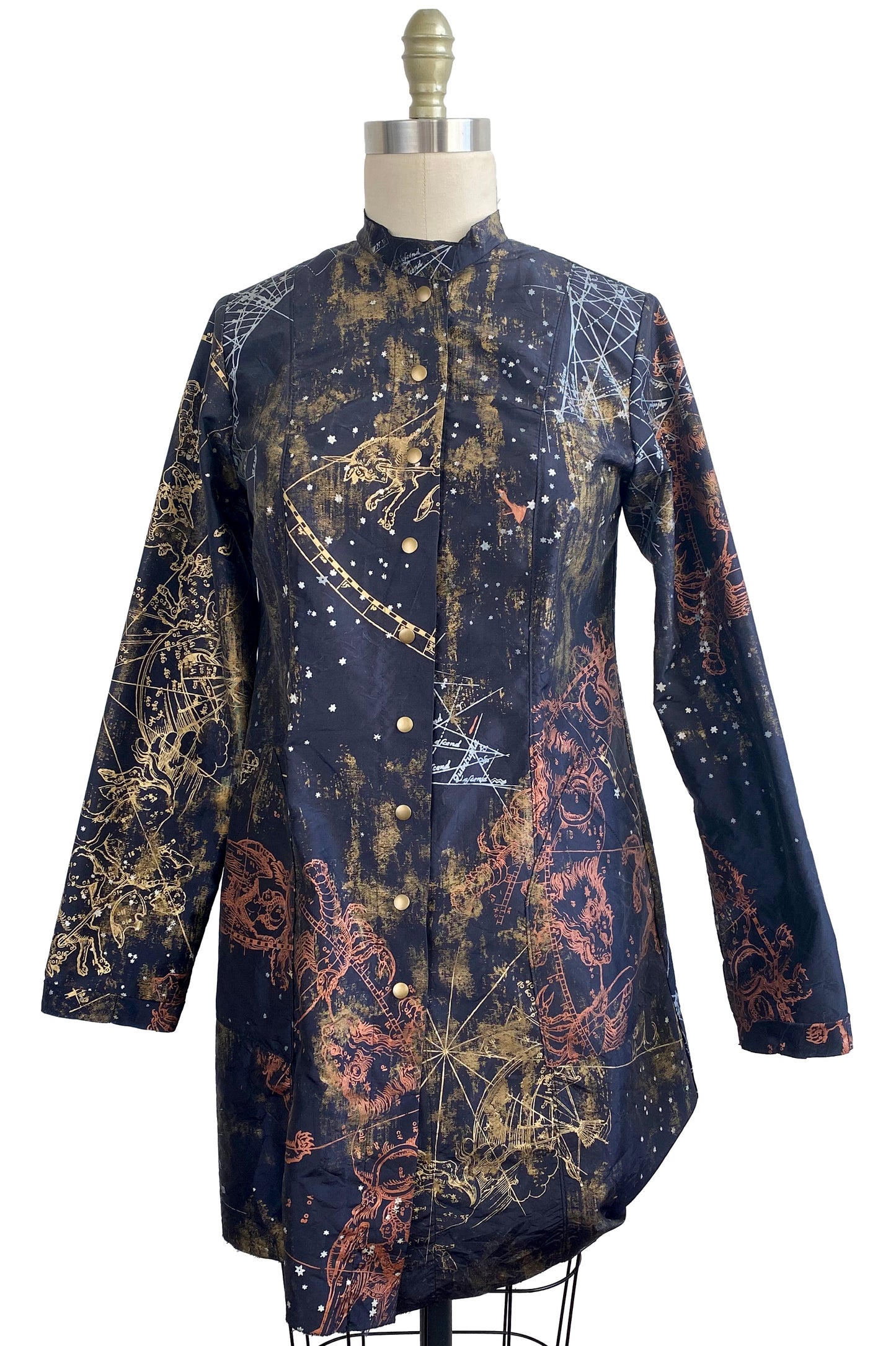 Hampton Coat | Silk Taffeta | Celestial Print | Navy