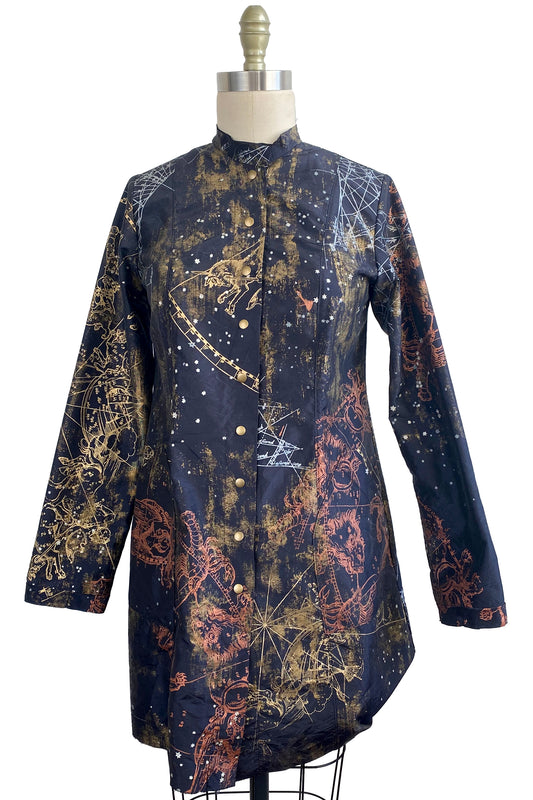 Hampton Coat | Silk Taffeta | Celestial Print | Navy