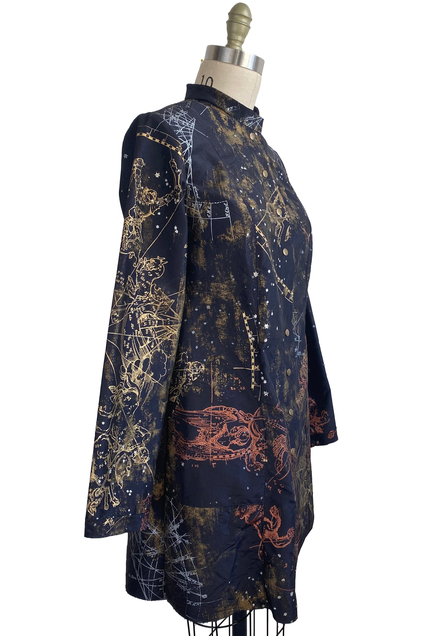 Hampton Coat | Silk Taffeta | Celestial Print | Navy