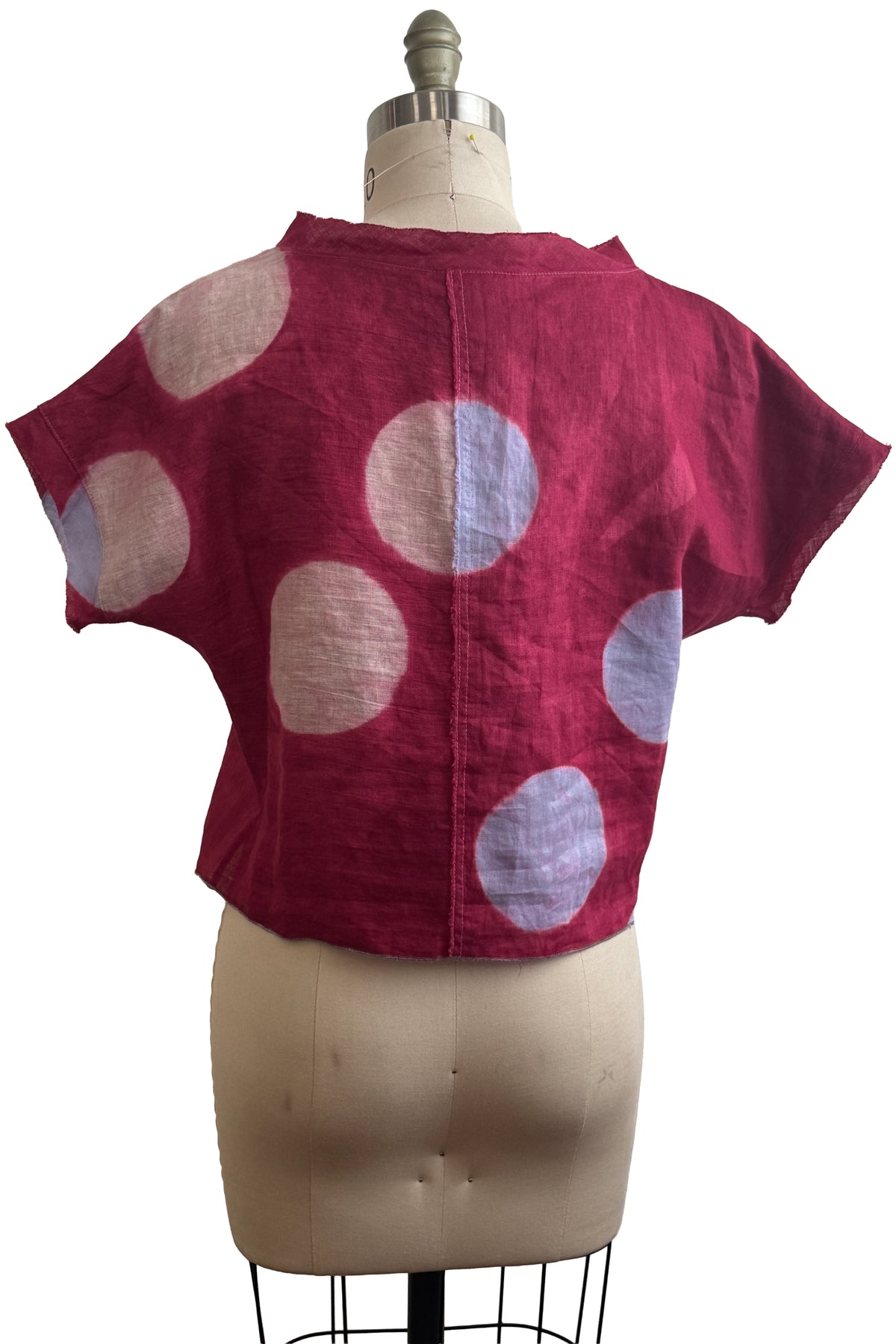 Jen Top | Linen | Itajime Dye Circles | Red, Lavender & Navy | Small