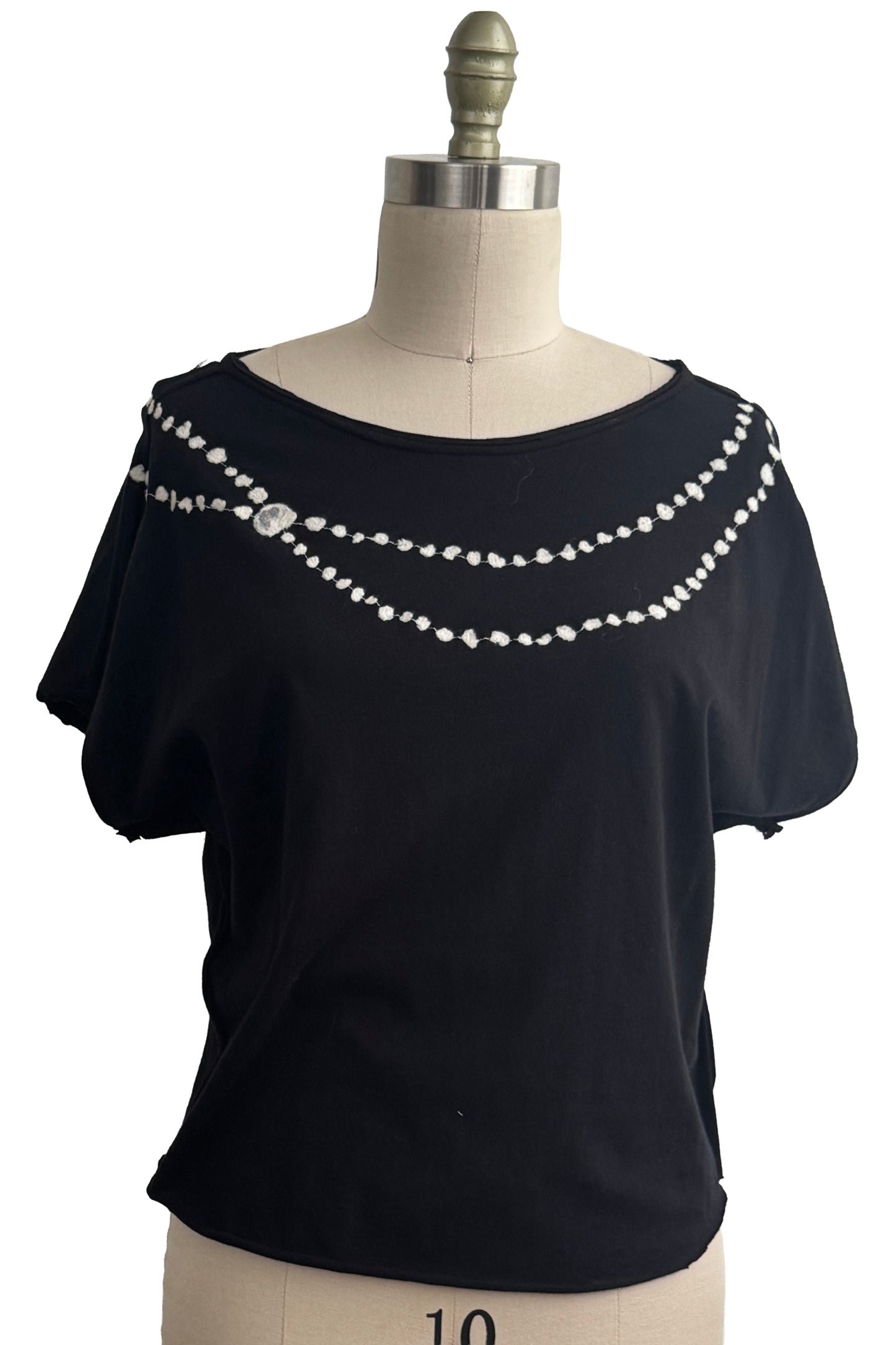 Jen Top | Organic Cotton Jersey | Needle Felted Pearl Necklaces | Black | Small