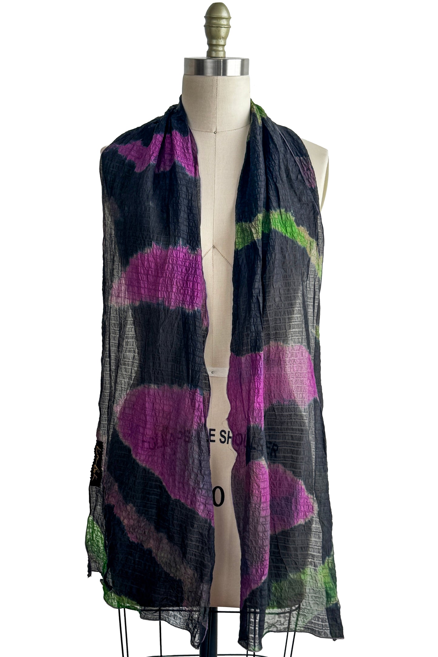 Waffle Silk Shawl | River Dye | Black, Purple & Green
