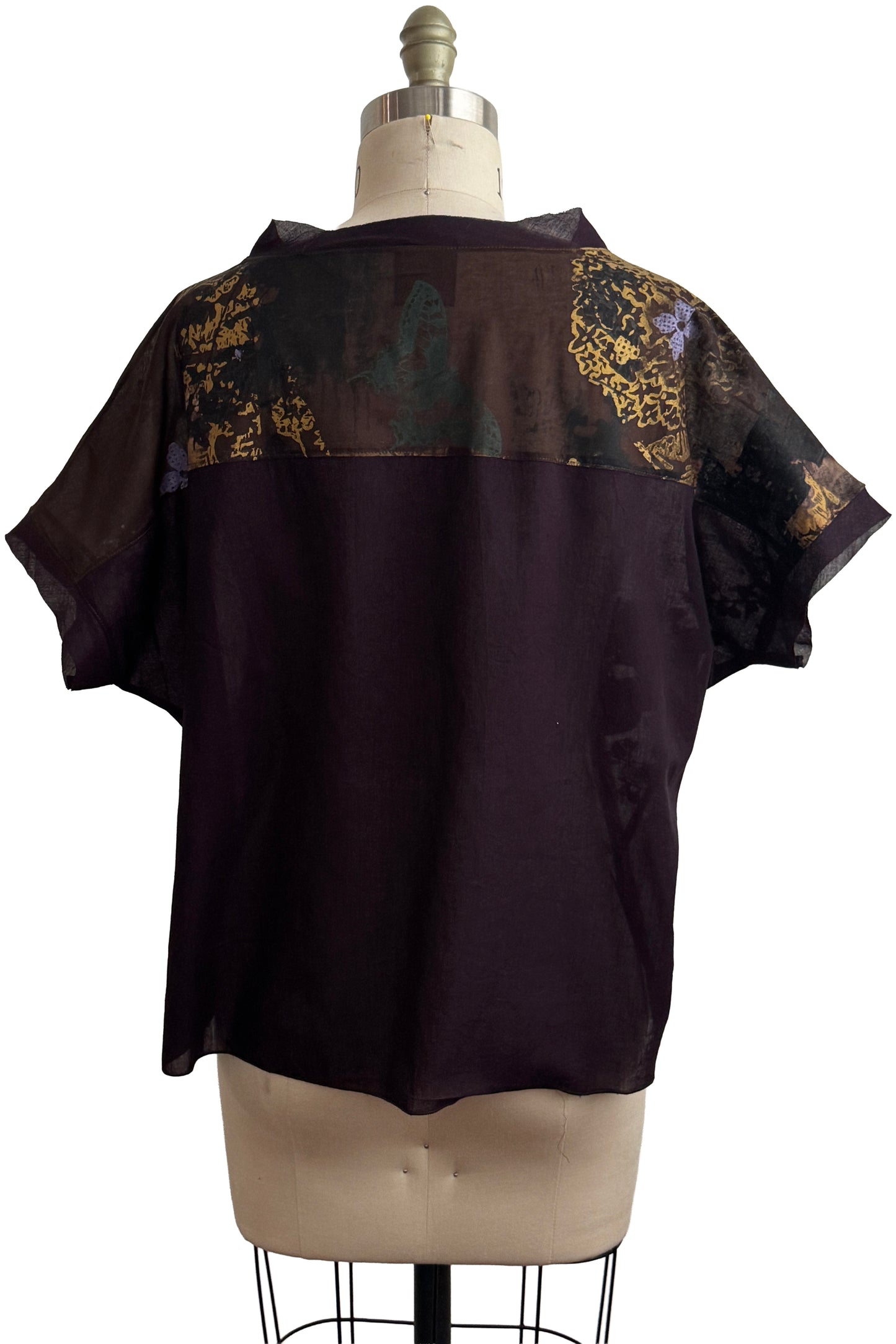 Jen Top | Cotton | Scroll & Vine Print | Burgundy, Black & Gold | Medium