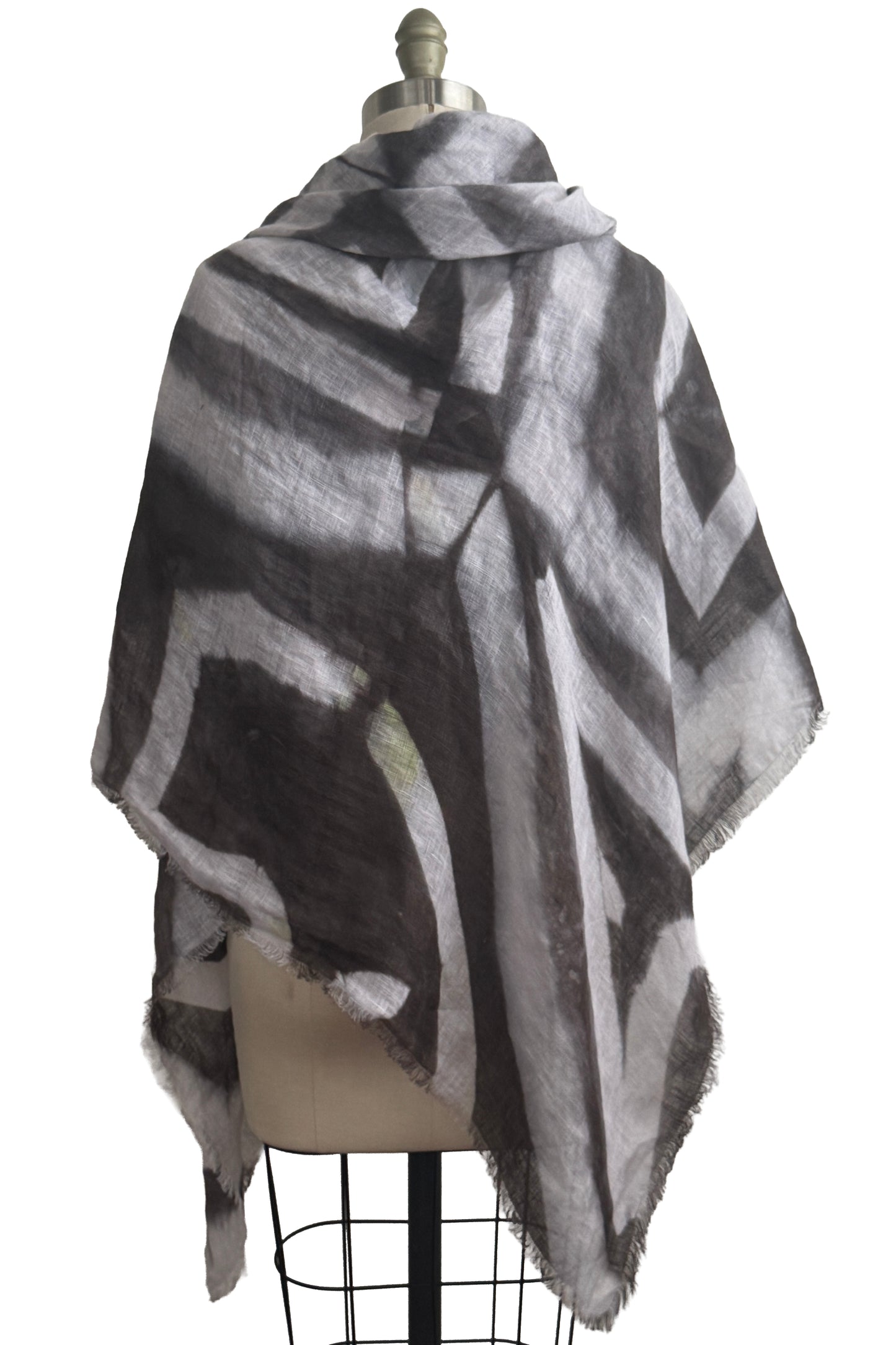 Shawl | Open Weave Linen | Itajime Dye Sticks | Grey & White