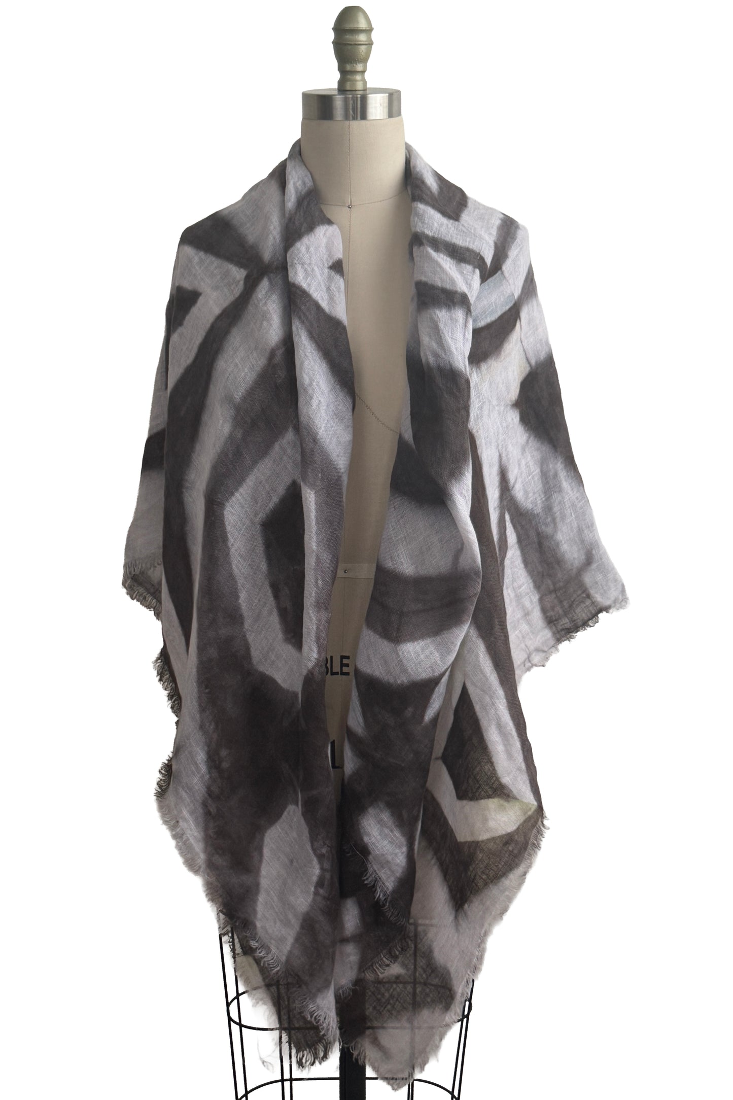 Shawl | Open Weave Linen | Itajime Dye Sticks | Grey & White