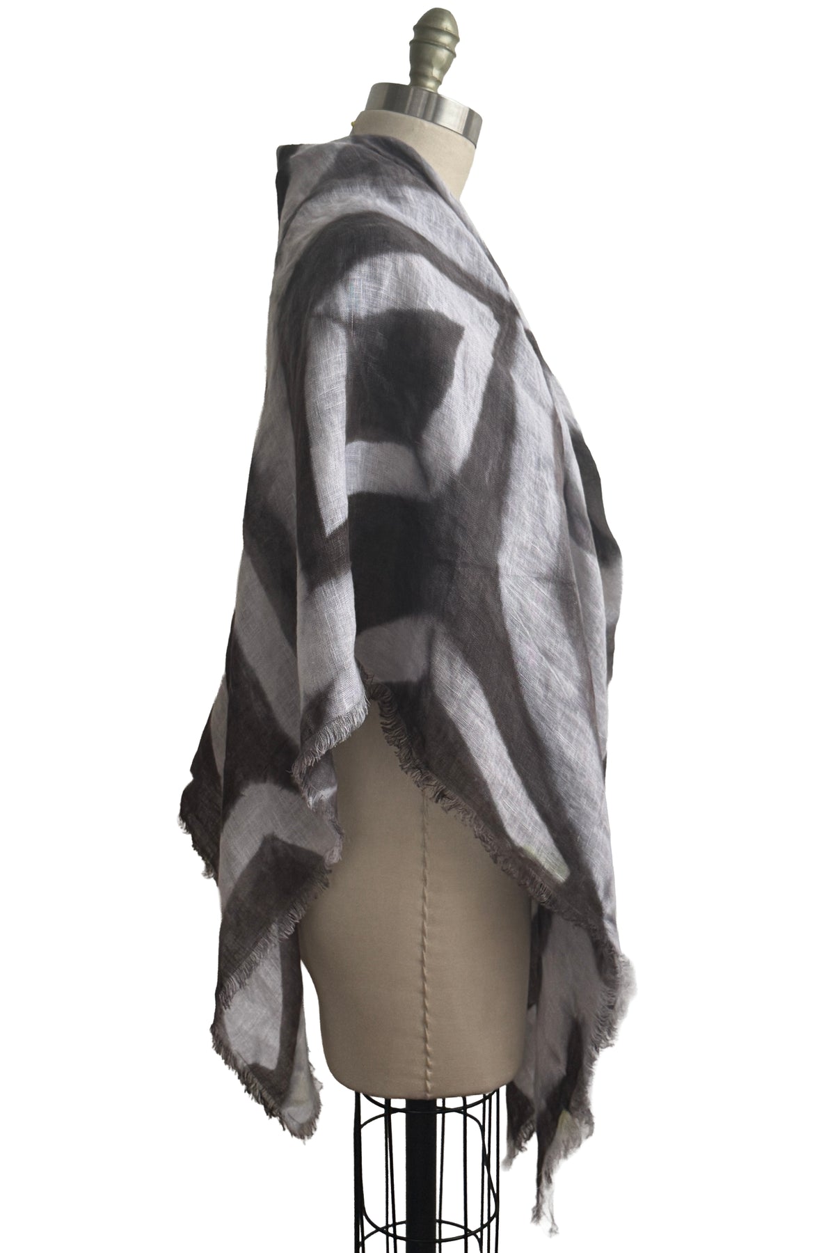 Shawl | Open Weave Linen | Itajime Dye Sticks | Grey & White