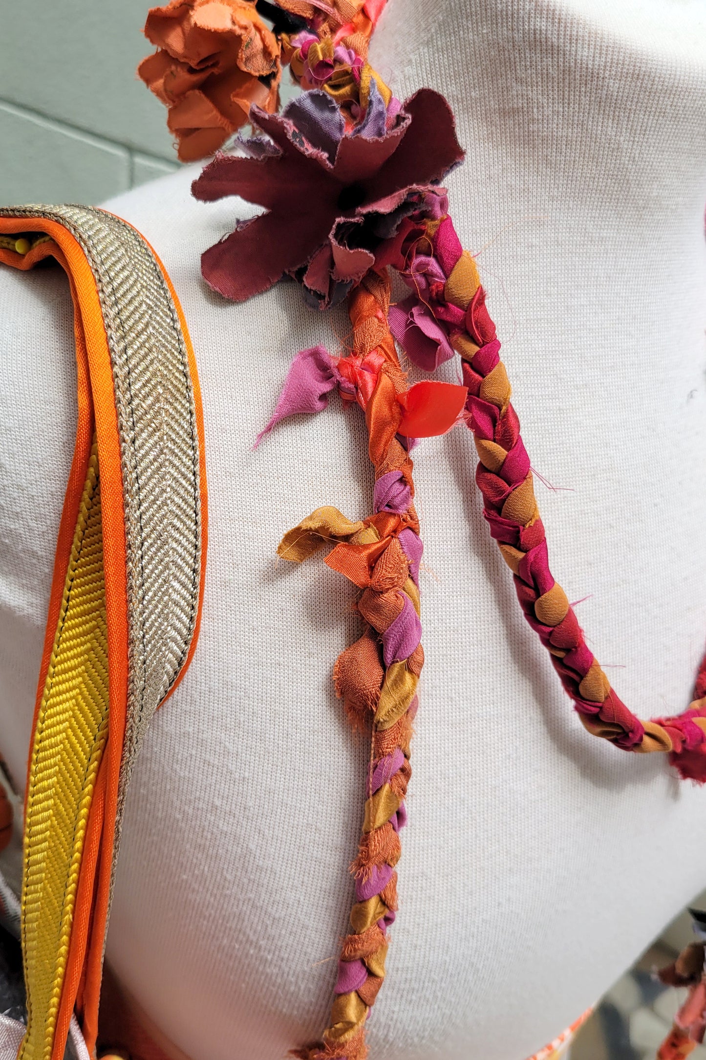 Braided Silk Lariat Garland | Cotton & Silk | Pink, Red & Orange