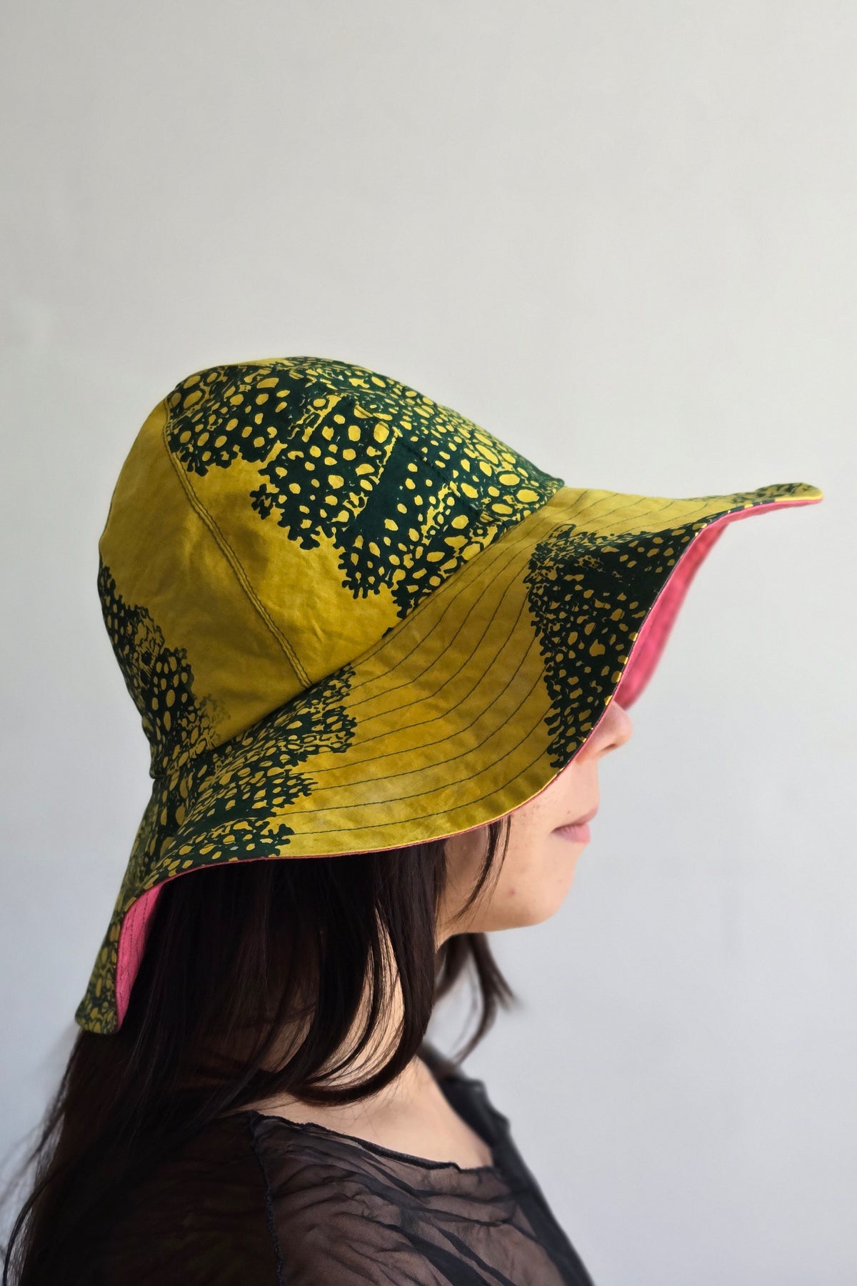 Amalfi Wide Brim Hat | Cotton | Big Leaf Print | Yellow & Green | Medium