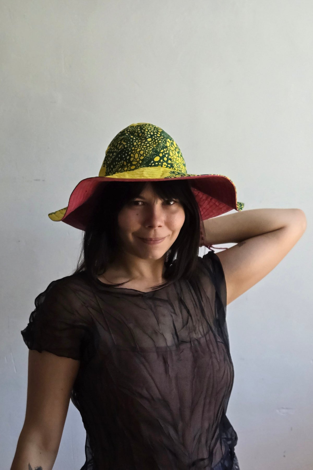 Amalfi Wide Brim Hat | Cotton | Big Leaf Print | Yellow & Green | Medium