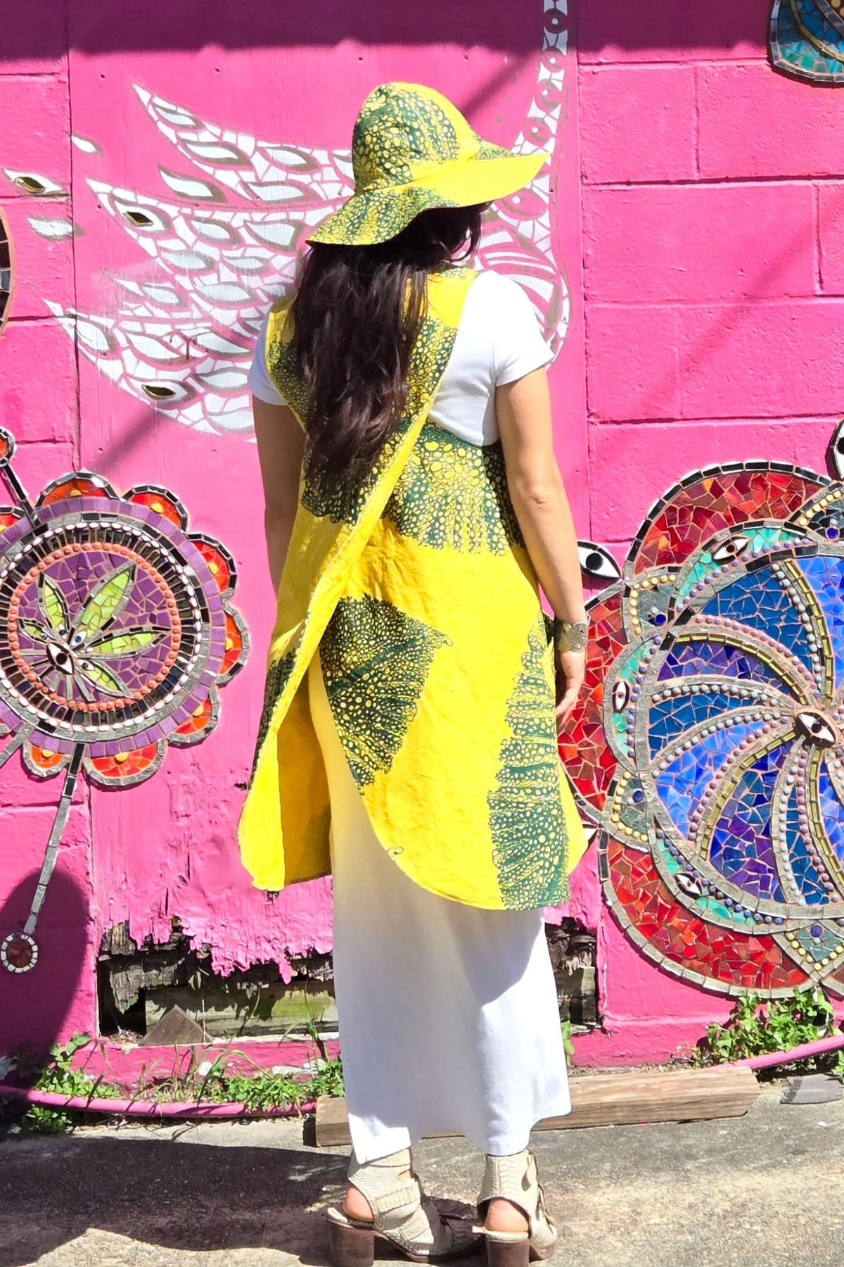 Apron Dress | Cotton | Chaos Print - White, Black & Berry