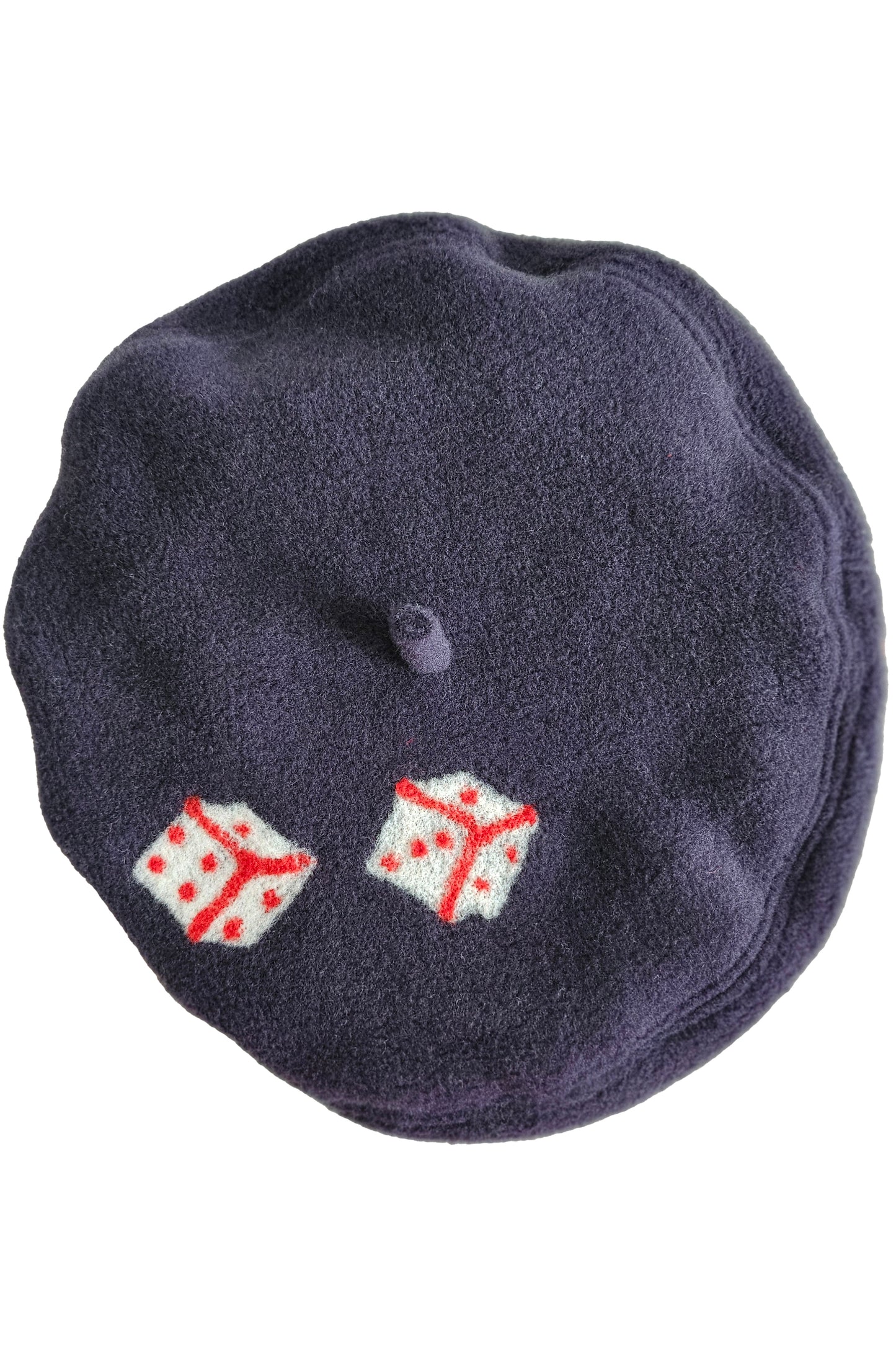 Silk Lined Beret Hat w/ Applique - Navy Blue & Double Dice - Medium