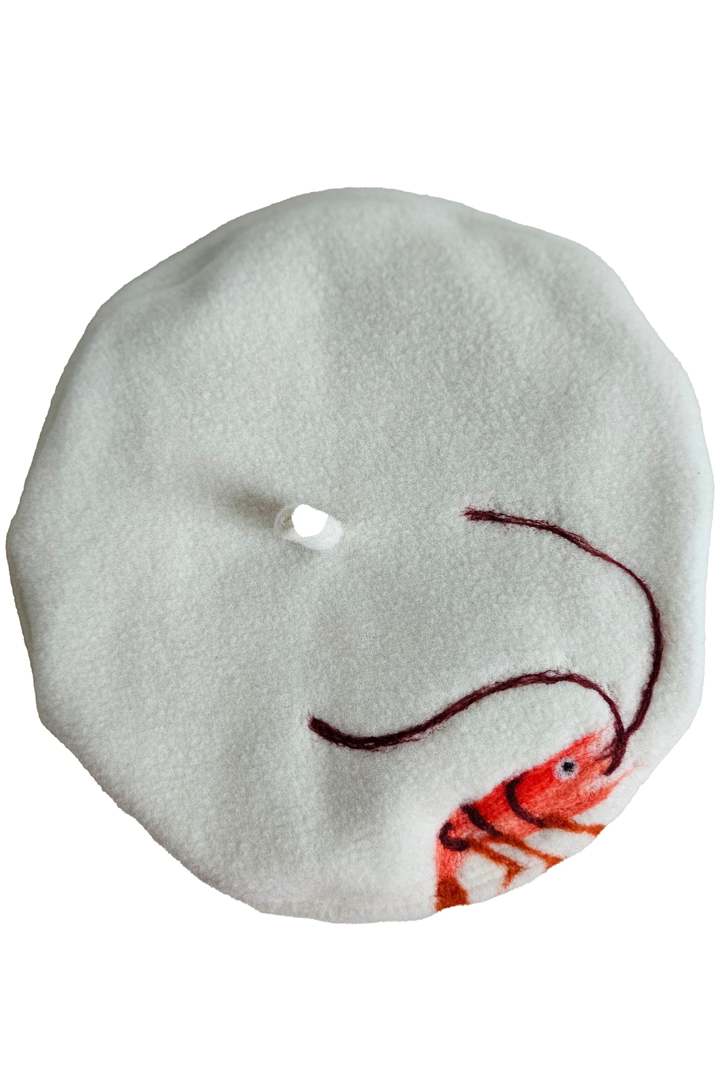 Silk Lined Beret Hat w/ Applique - Creme & Orange Crawfish - Medium