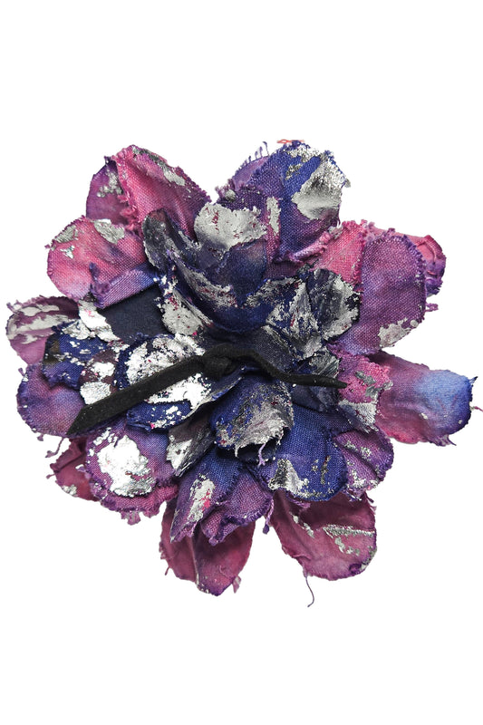 Magnetic Flower Brooch w/ Foil Print - Pink & Purple, Silver