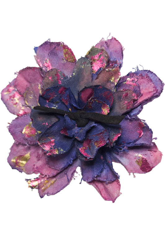 Magnetic Flower Brooch w/ Foil Print - Pink & Purple, Pink