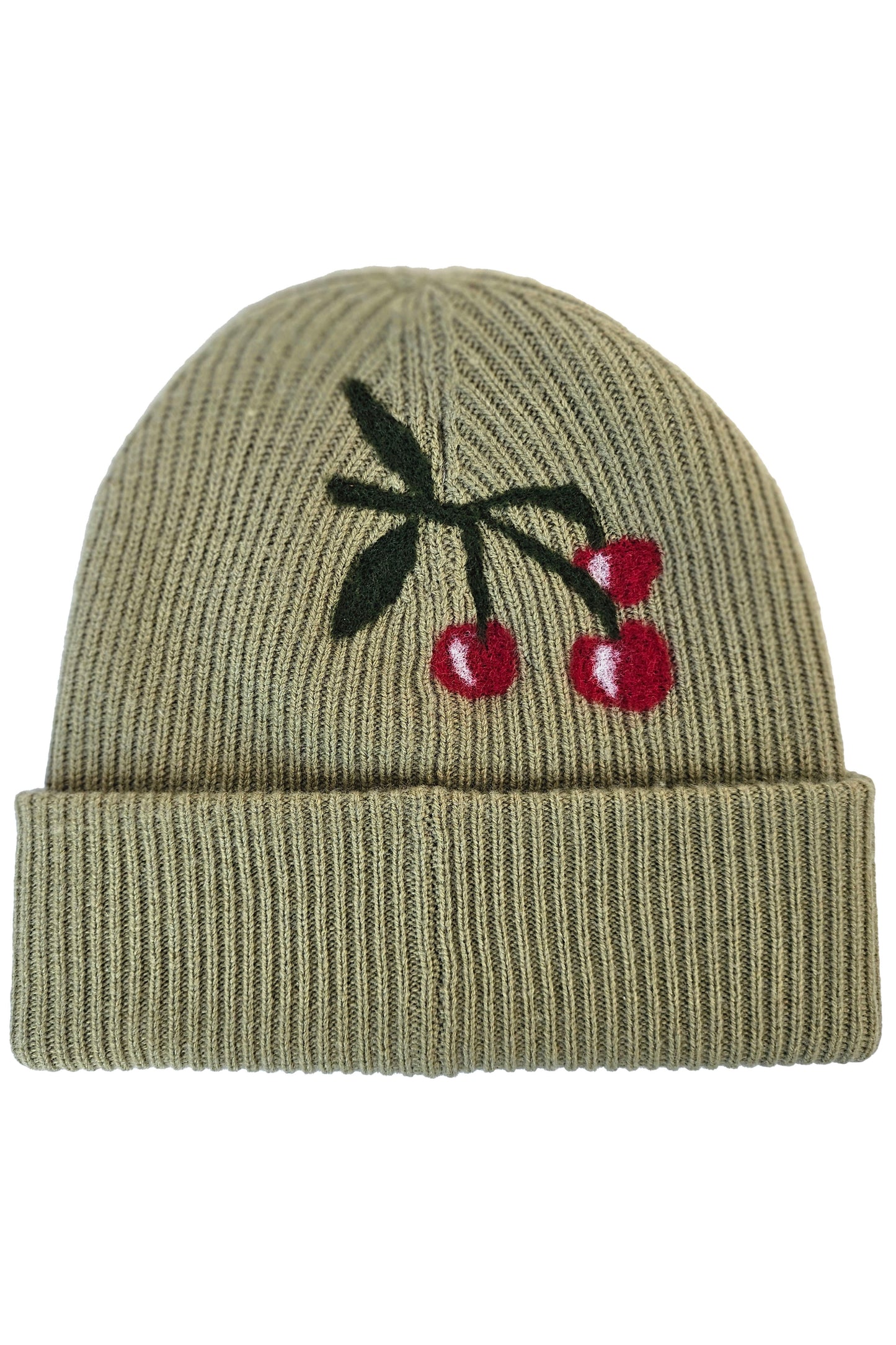 Cashmere Felted Beanie w/ Cherries - Green