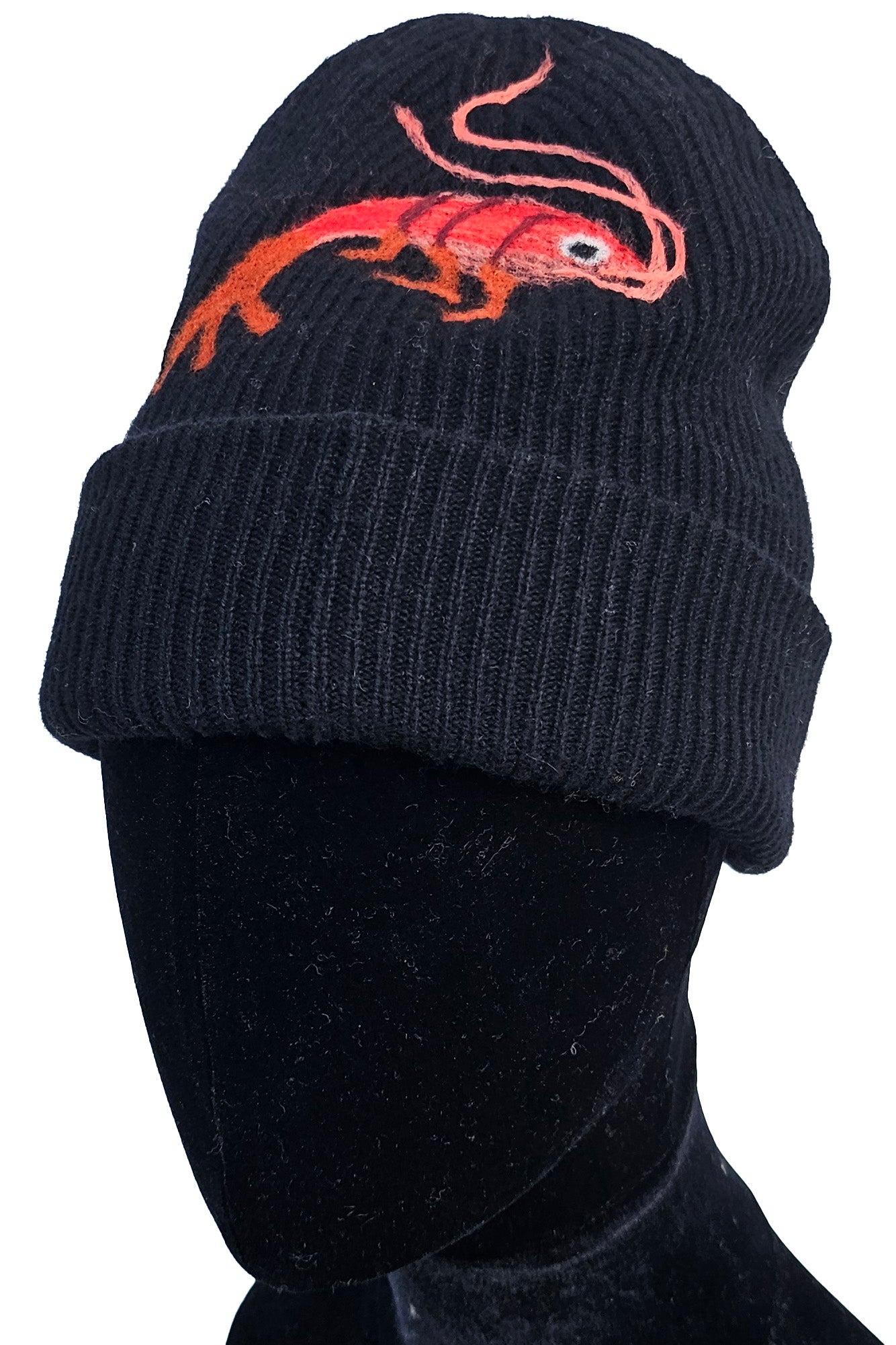 Cashmere Felted Beanie w/ Crawfish - Black