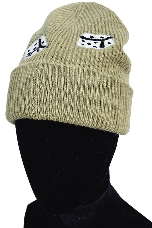 Cashmere Felted Beanie w/ Double Dice - Green