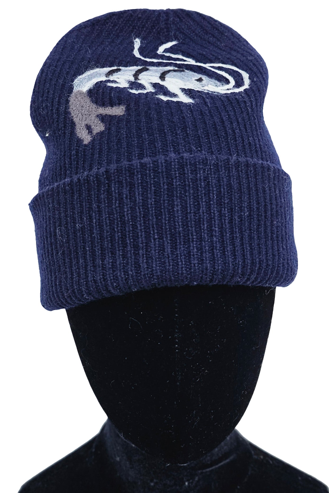 Cashmere Felted Beanie w/ Crawfish - Navy