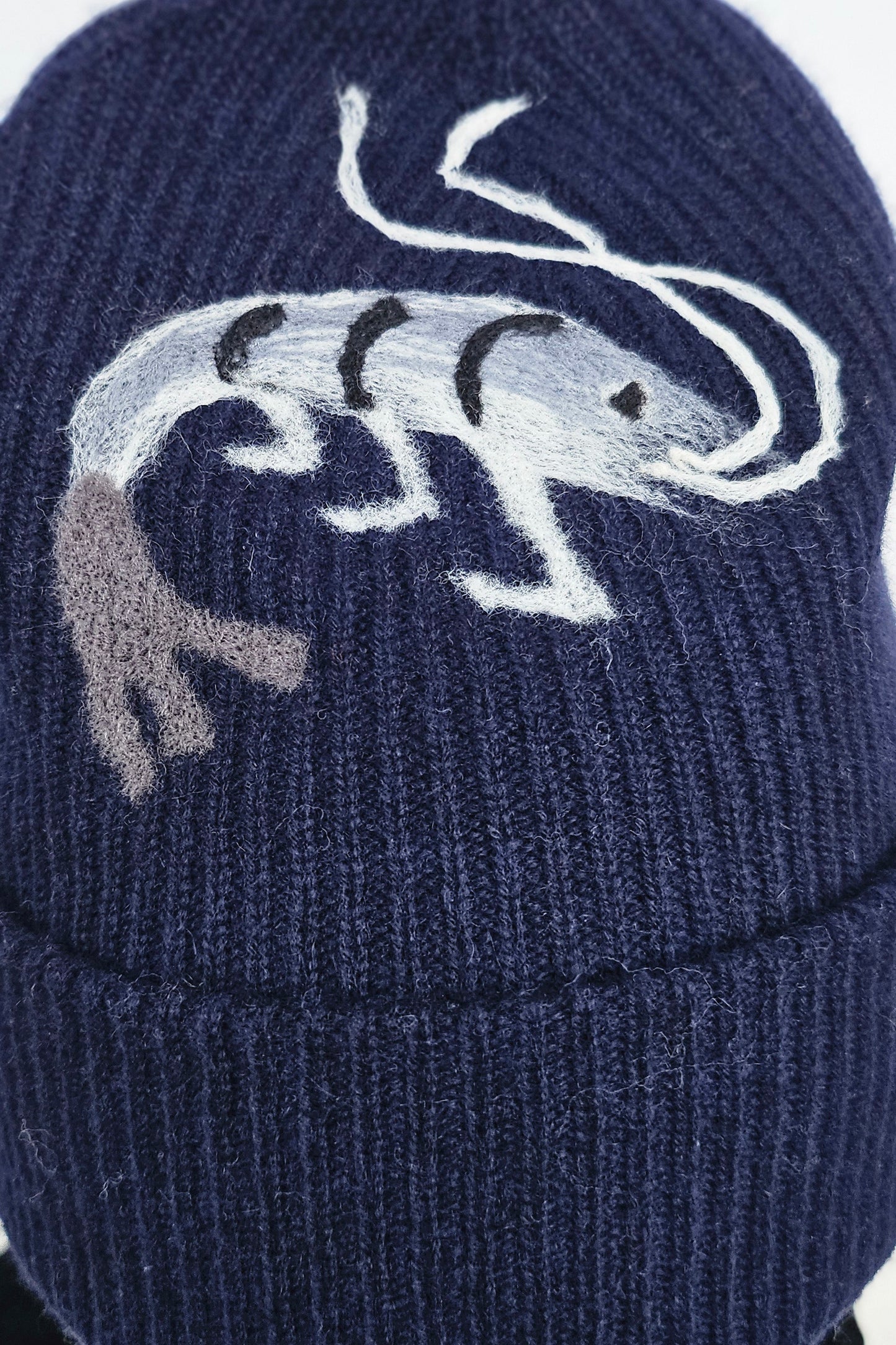 Cashmere Felted Beanie w/ Crawfish - Navy