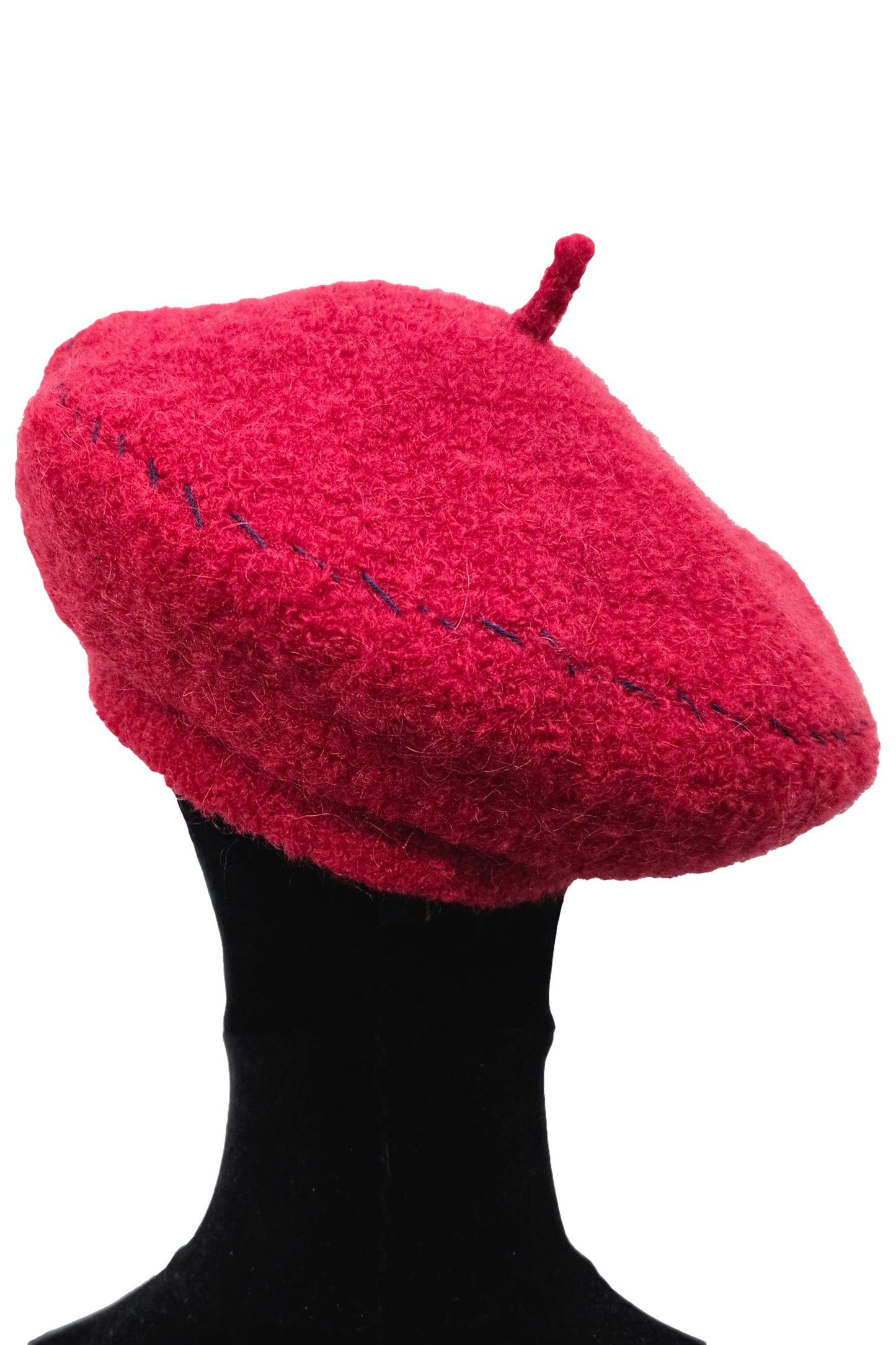 Wool Beret w/ Stitching - Red