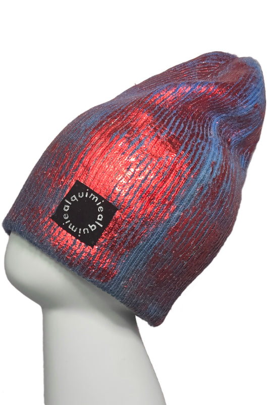 KB x Alquimie Studio Cashmere Beanie w/ Foil Print - Blue & Red