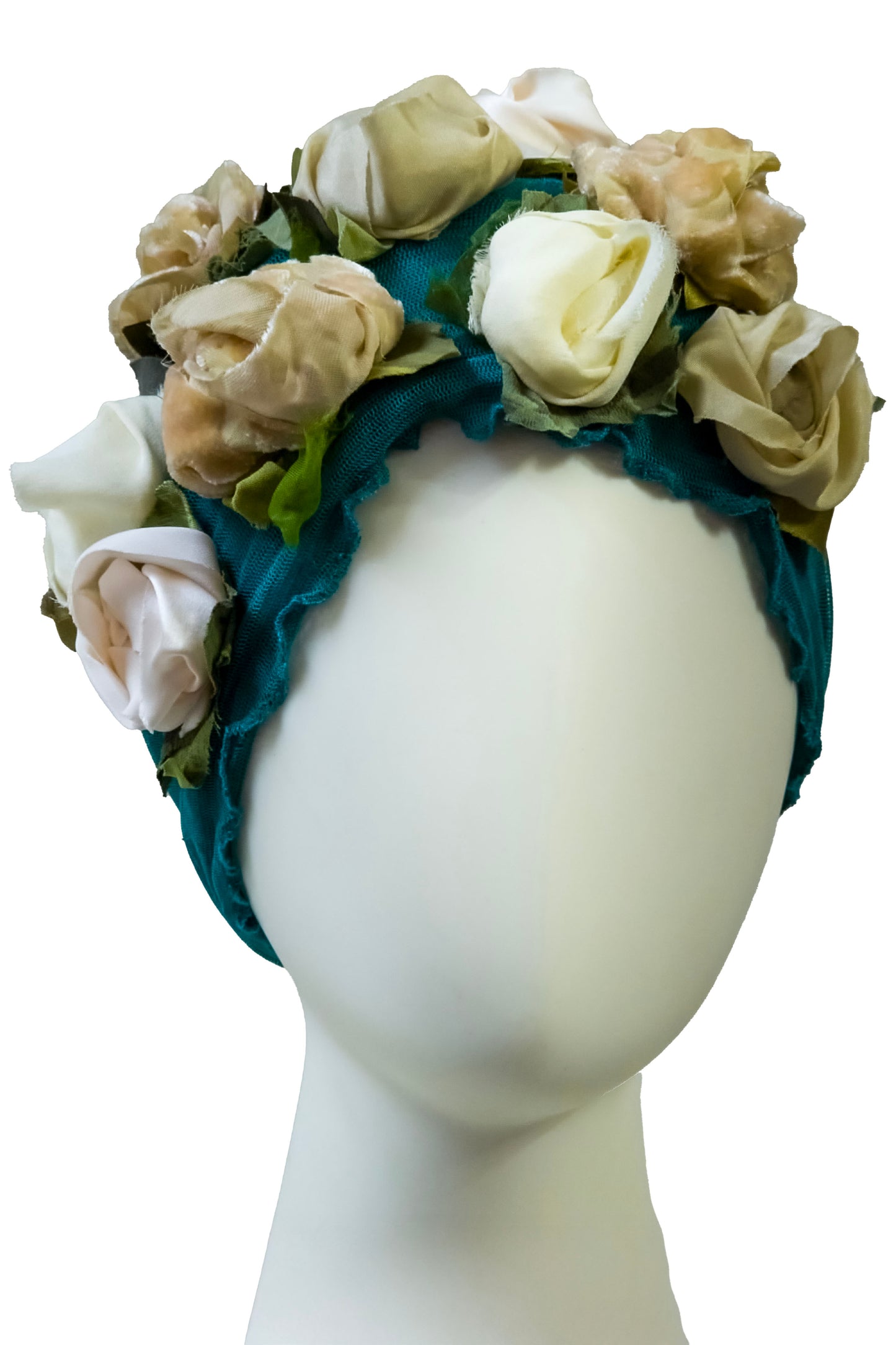 Flower Collar Headband | Reclaimed Silks | Teal, Beige & White