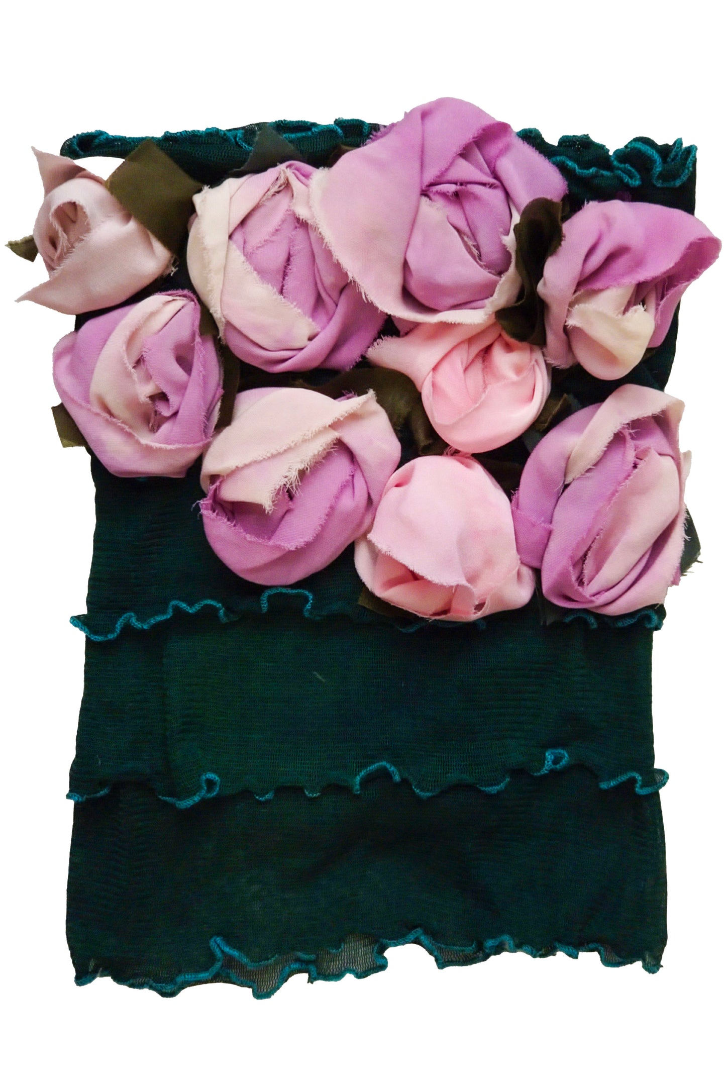 Flower Collar Headband | Reclaimed Silks | Dark Teal, Pink & Lavender