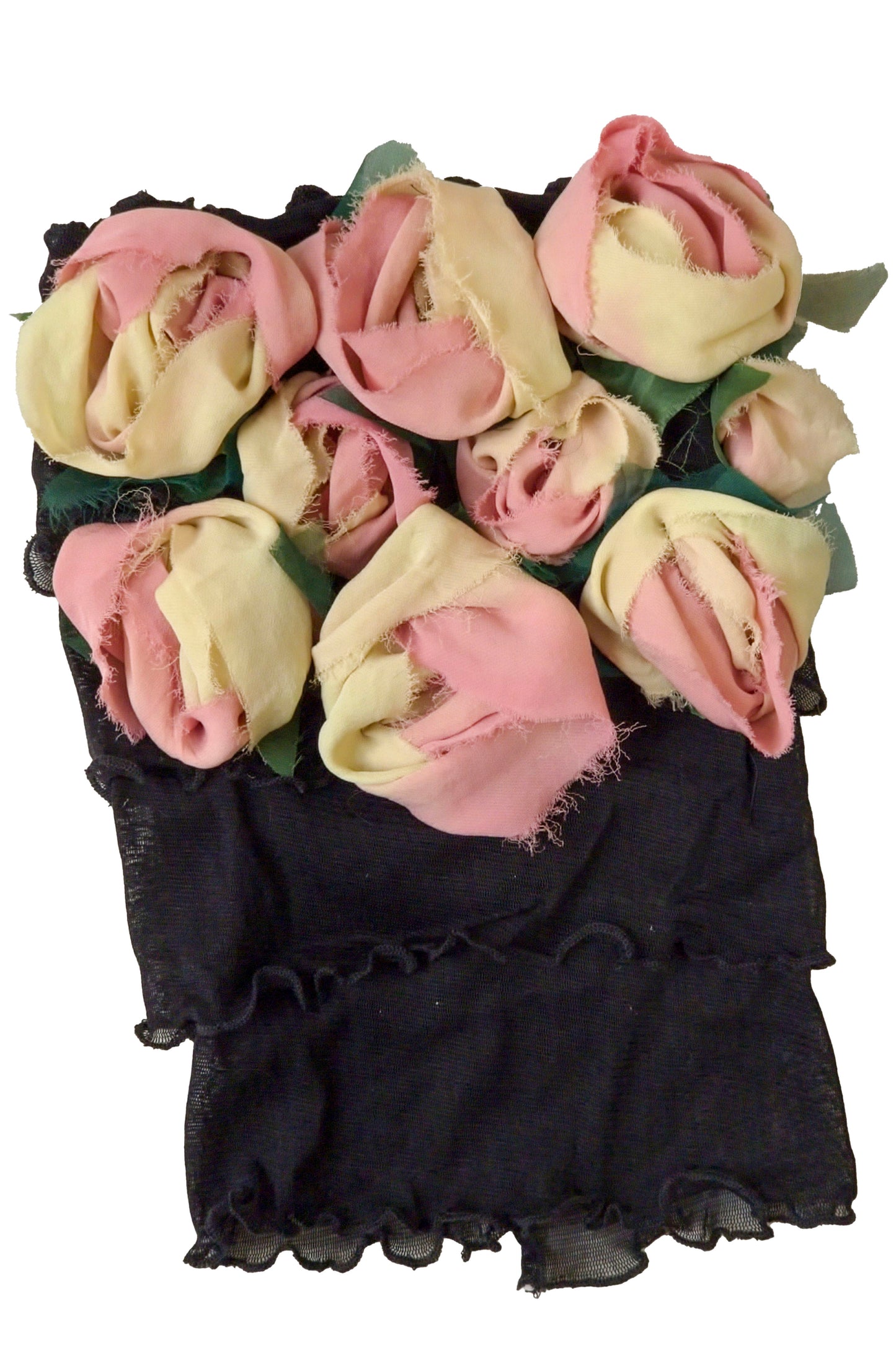 Flower Collar Headband | Reclaimed Silks | Black, Light Yellow & Coral