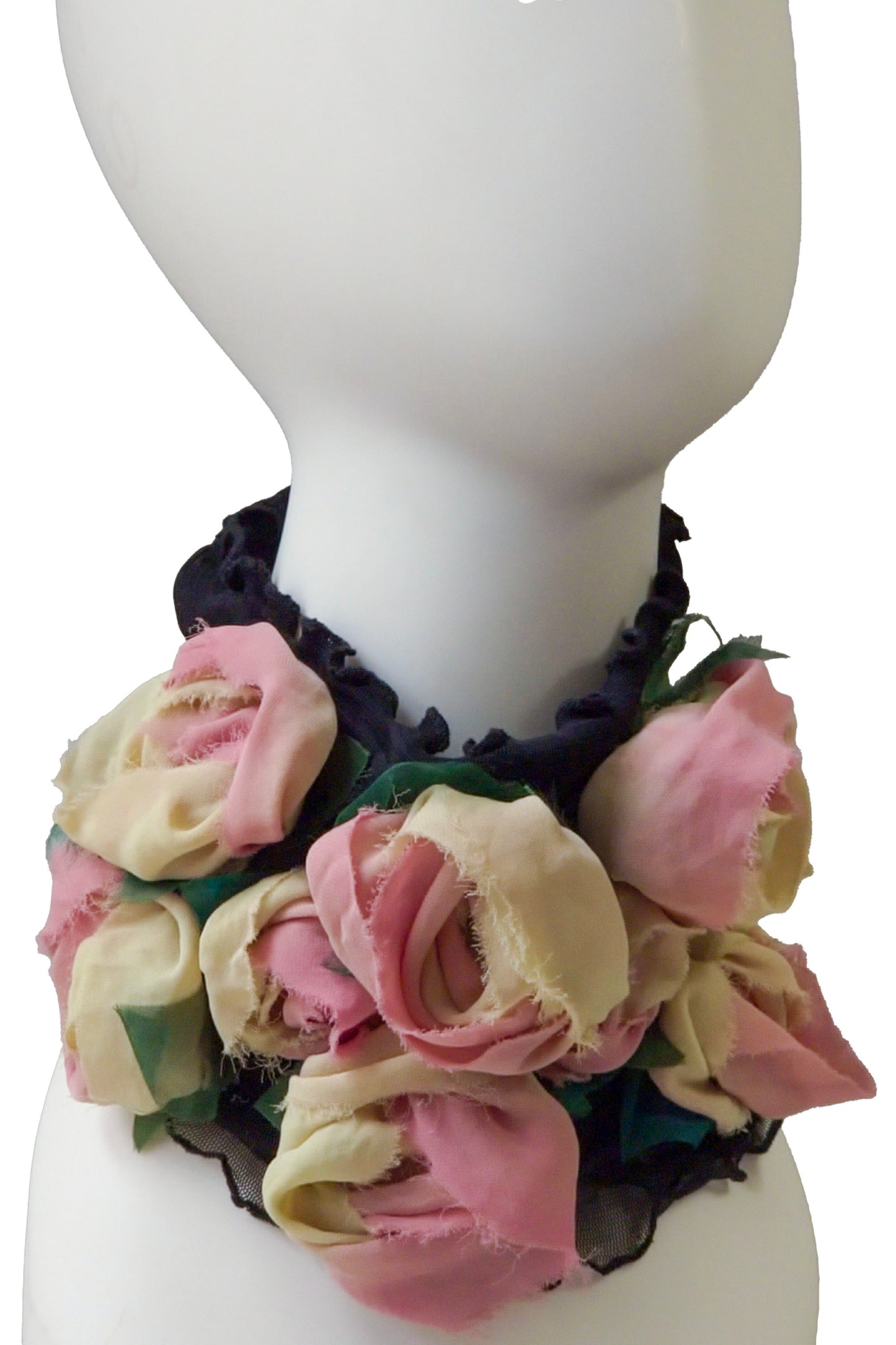 Flower Collar Headband | Reclaimed Silks | Black, Light Yellow & Coral
