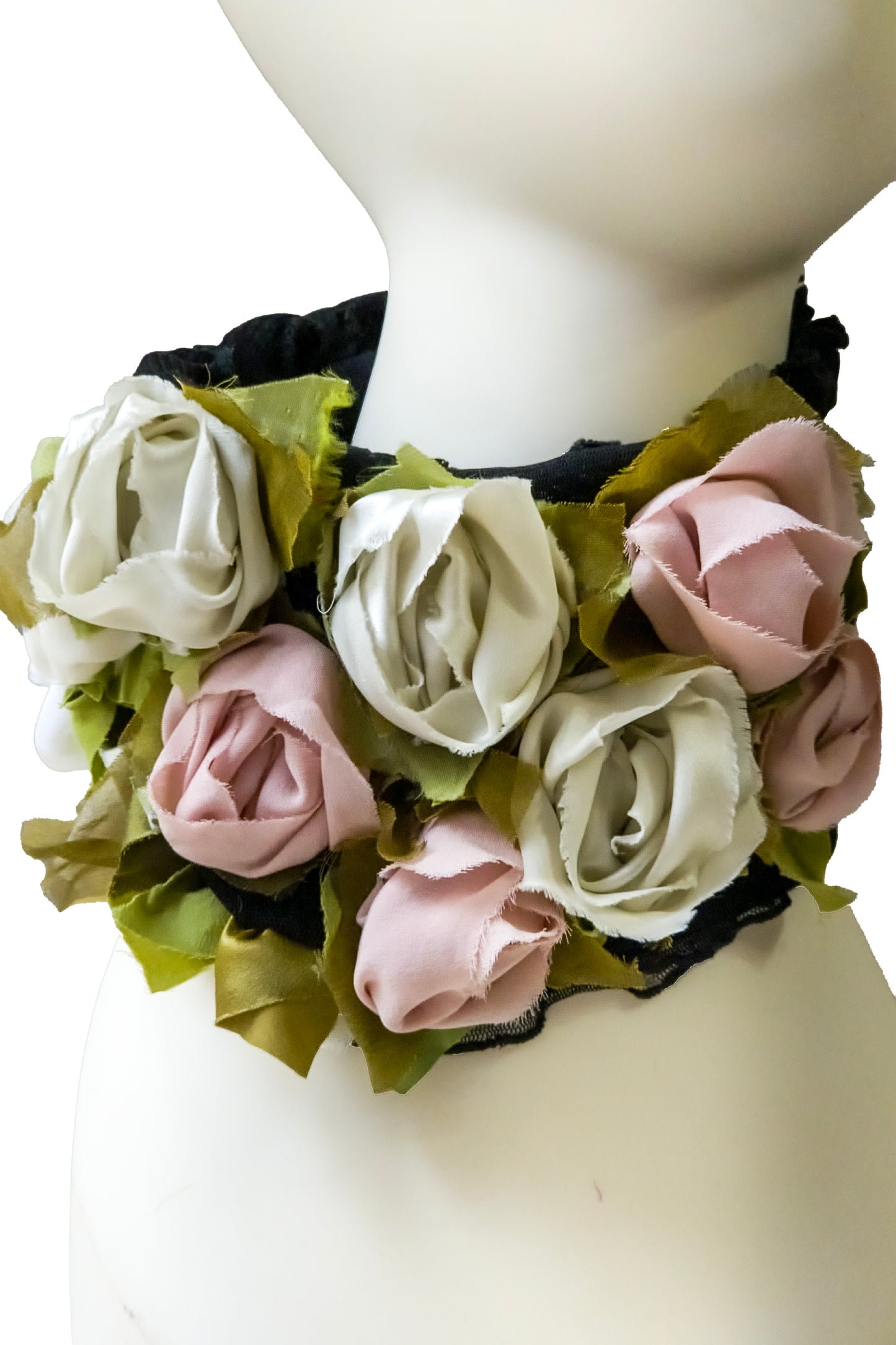 Flower Collar Headband | Reclaimed Silks | Black, Pink & White