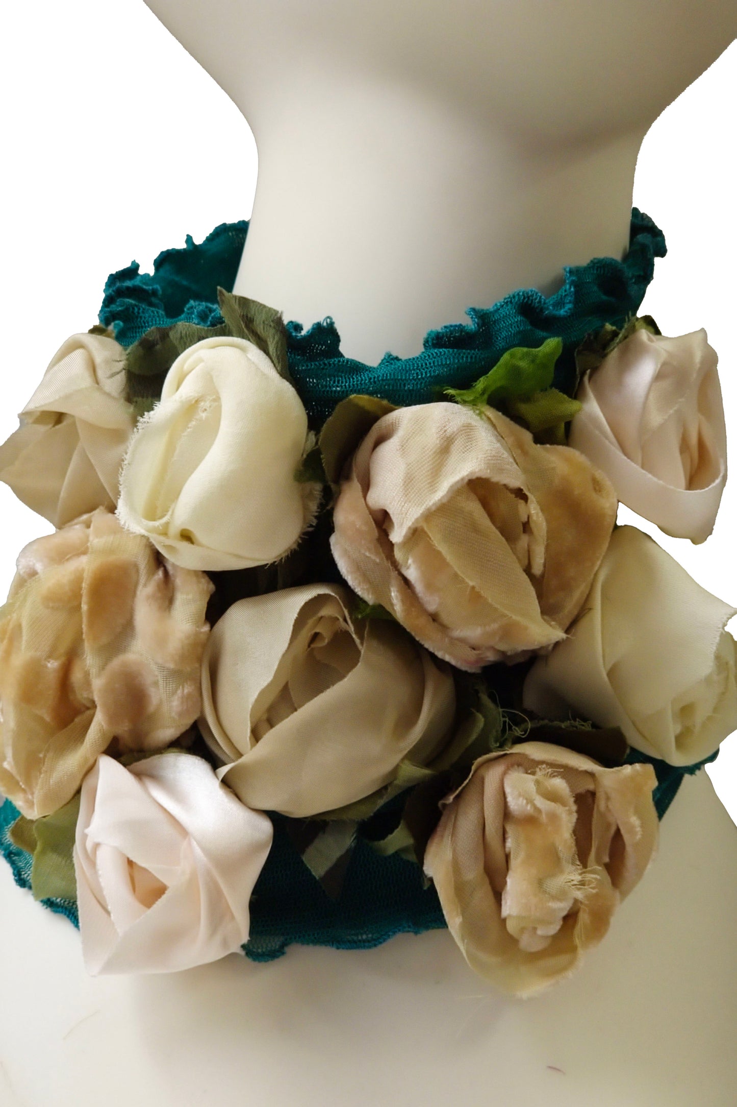Flower Collar Headband | Reclaimed Silks | Teal, Beige & White