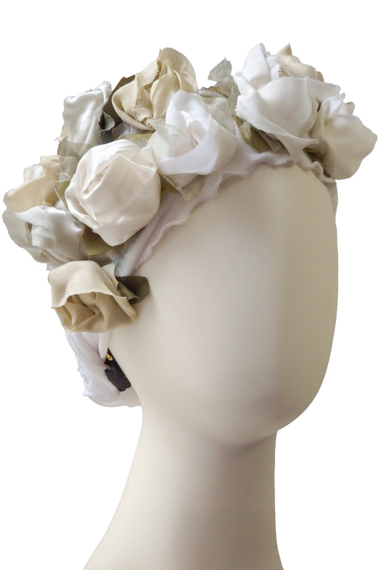 Flower Collar Headband | Reclaimed Silks | White & Beige
