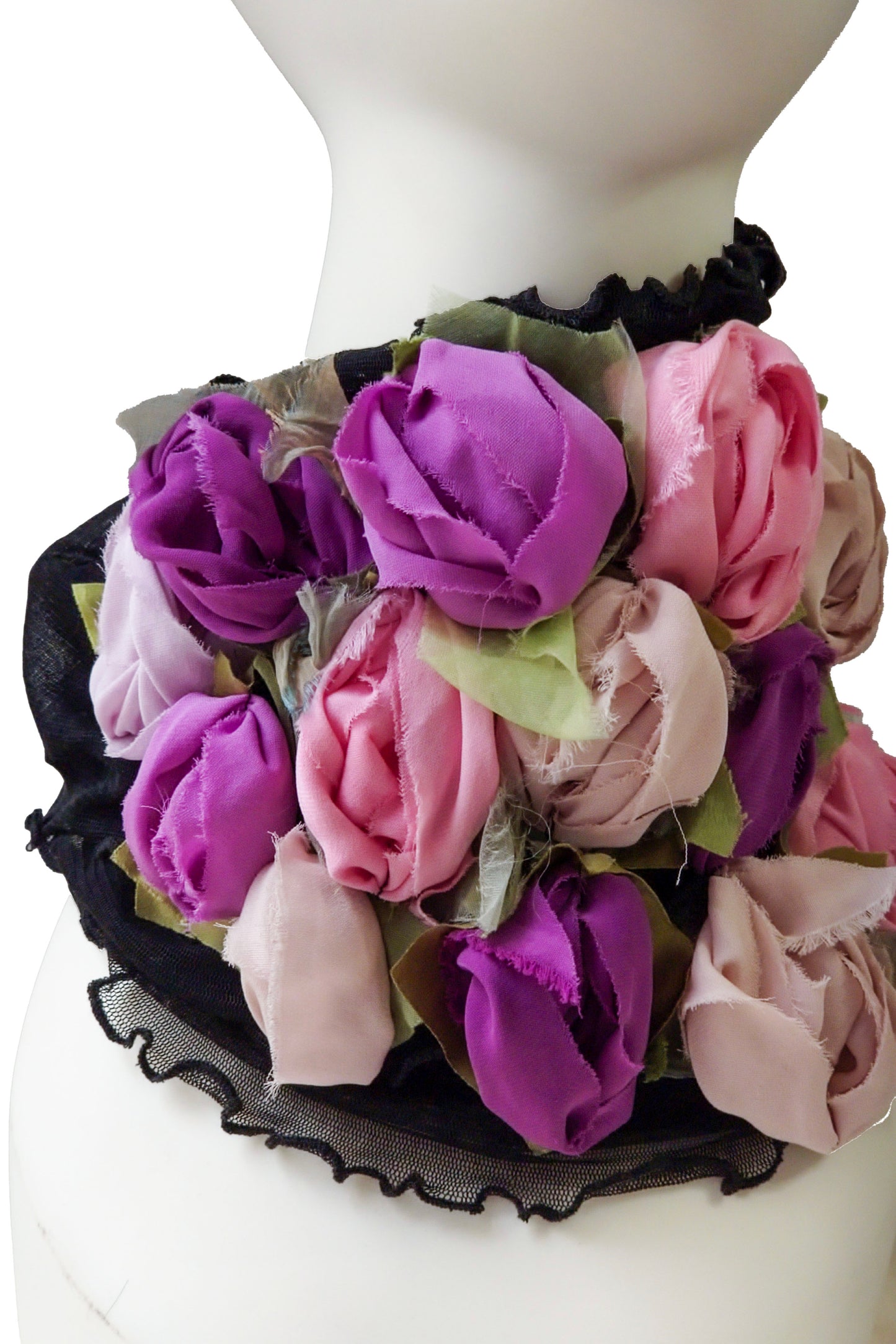 Flower Collar Headband | Reclaimed Silks | Black, Pink & Purple