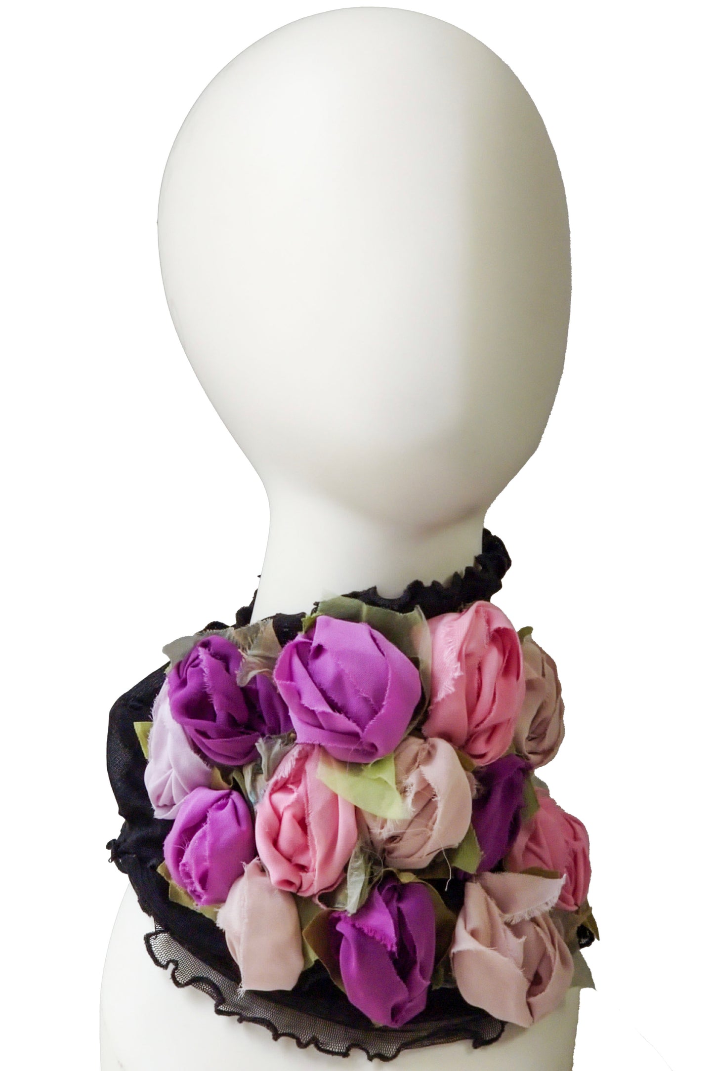 Flower Collar Headband | Reclaimed Silks | Black, Pink & Purple